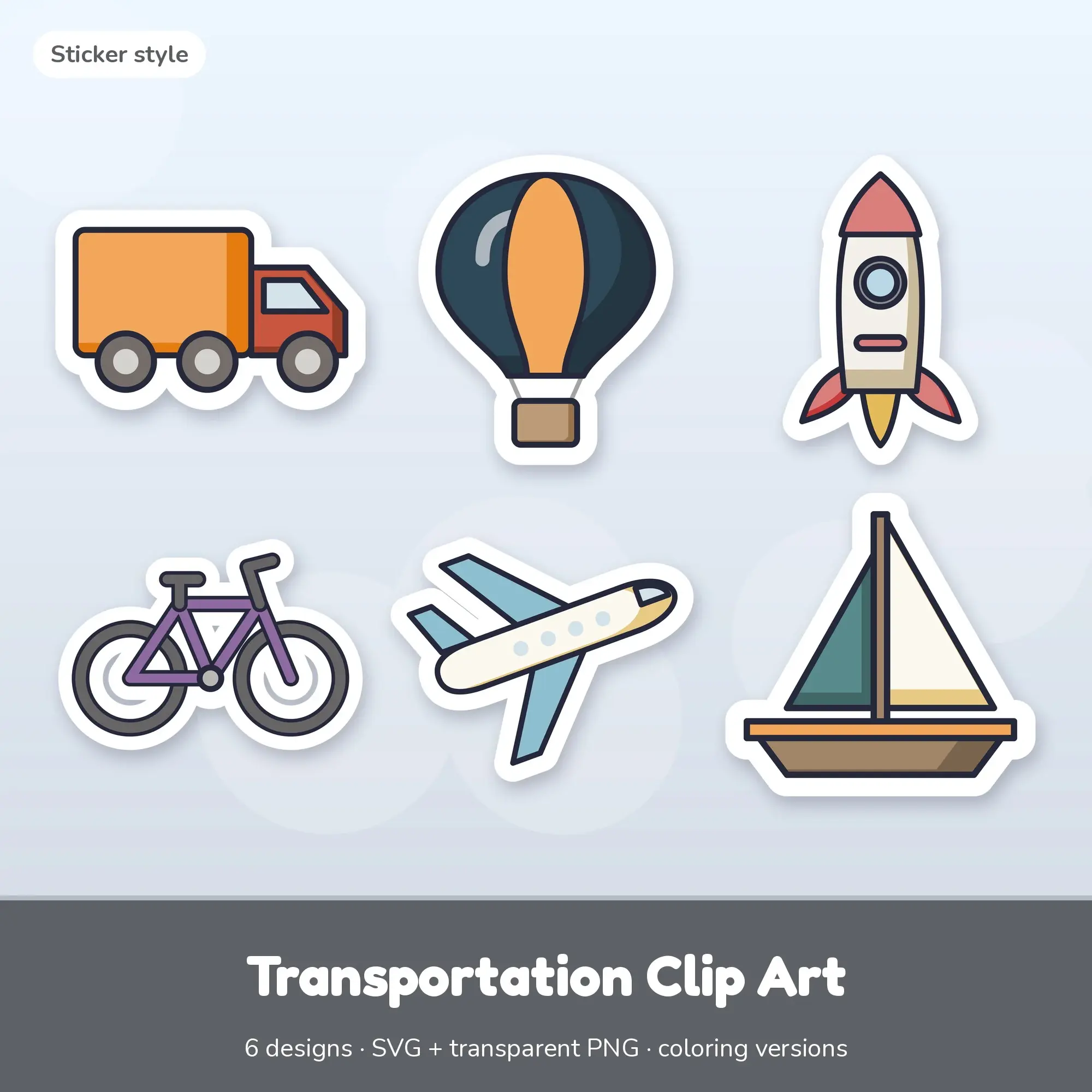 Vintage Transportation Clip Art - 6 SVG + PNG Designs preview