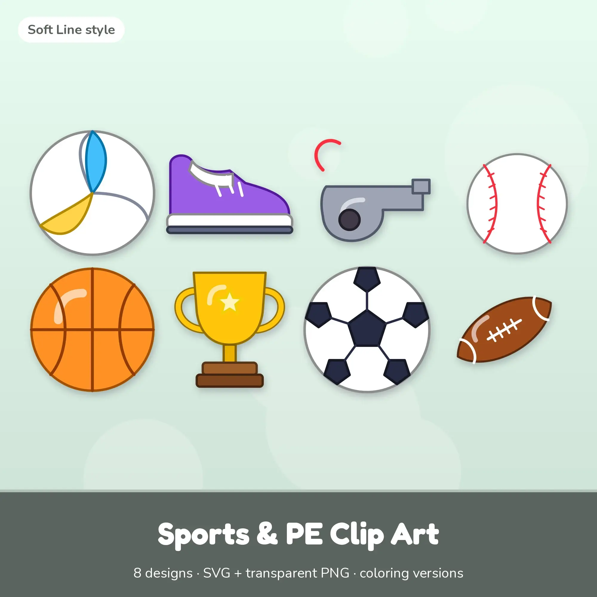 Sports & PE Clip Art with Coloring Pages - 8 Soft Line Designs preview
