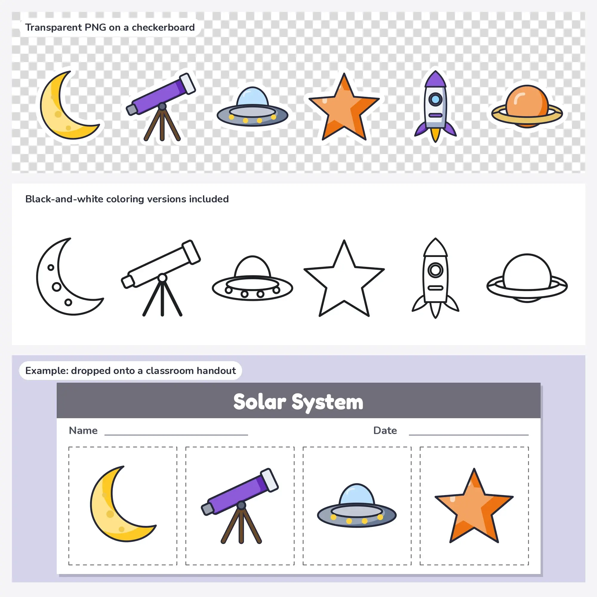 Classic Bright Sticker Outer Space Clipart - 6 SVG and PNG, preview 2 of 2