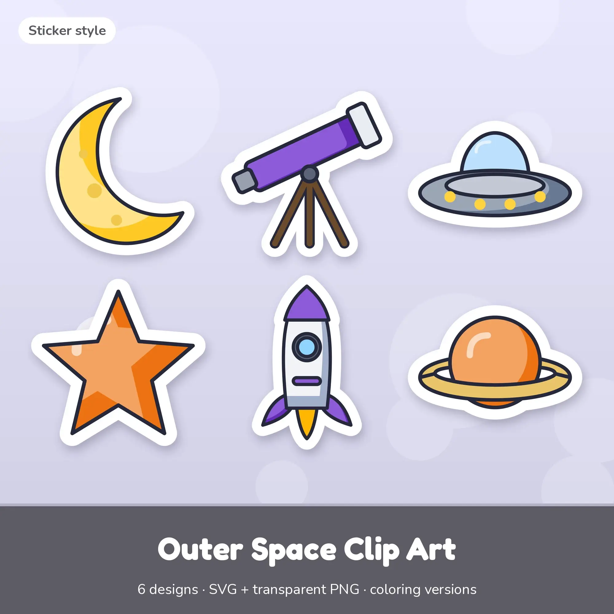 Classic Bright Sticker Outer Space Clipart - 6 SVG and PNG, preview 1 of 2