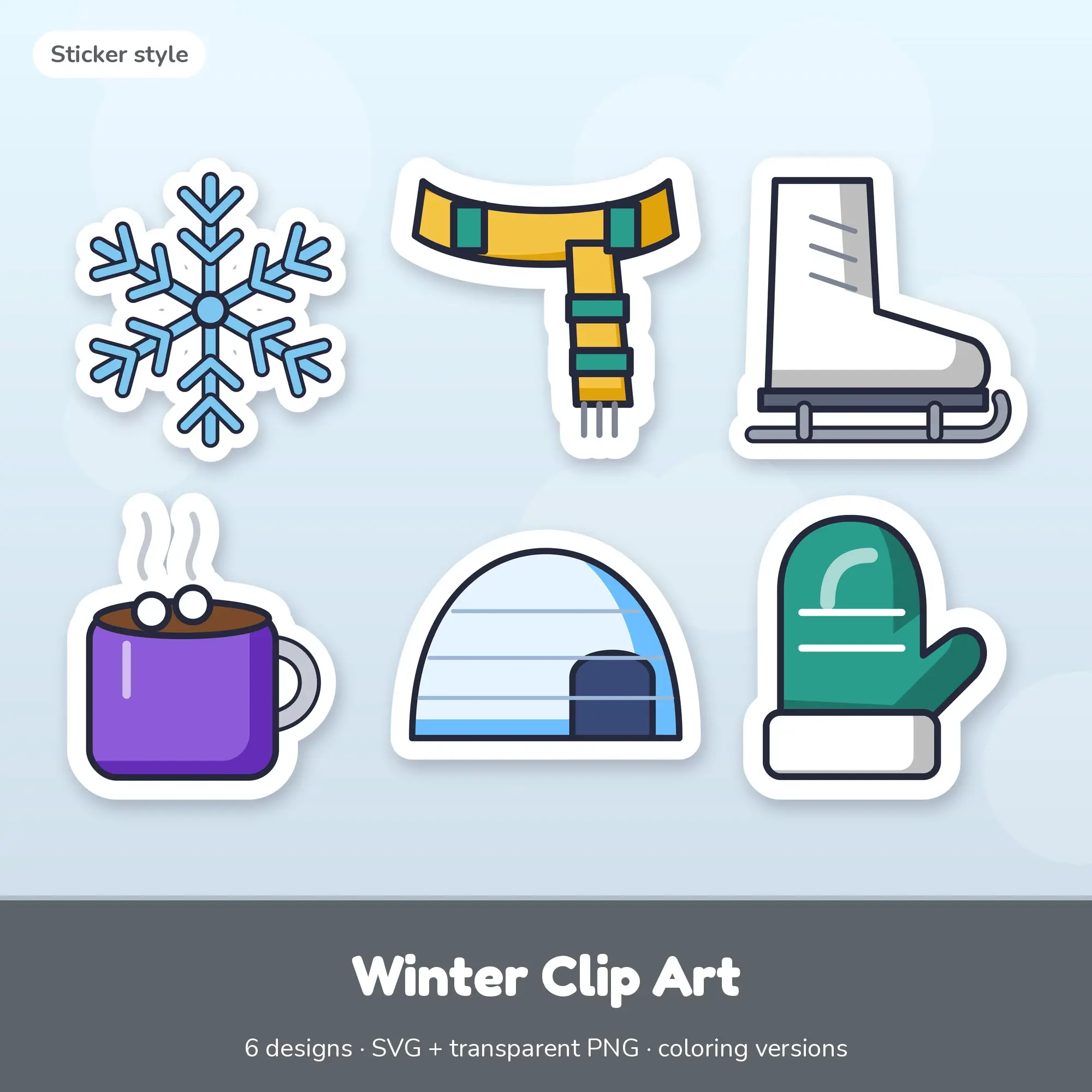 Winter Clip Art with Coloring Pages - 6 Sticker Designs preview