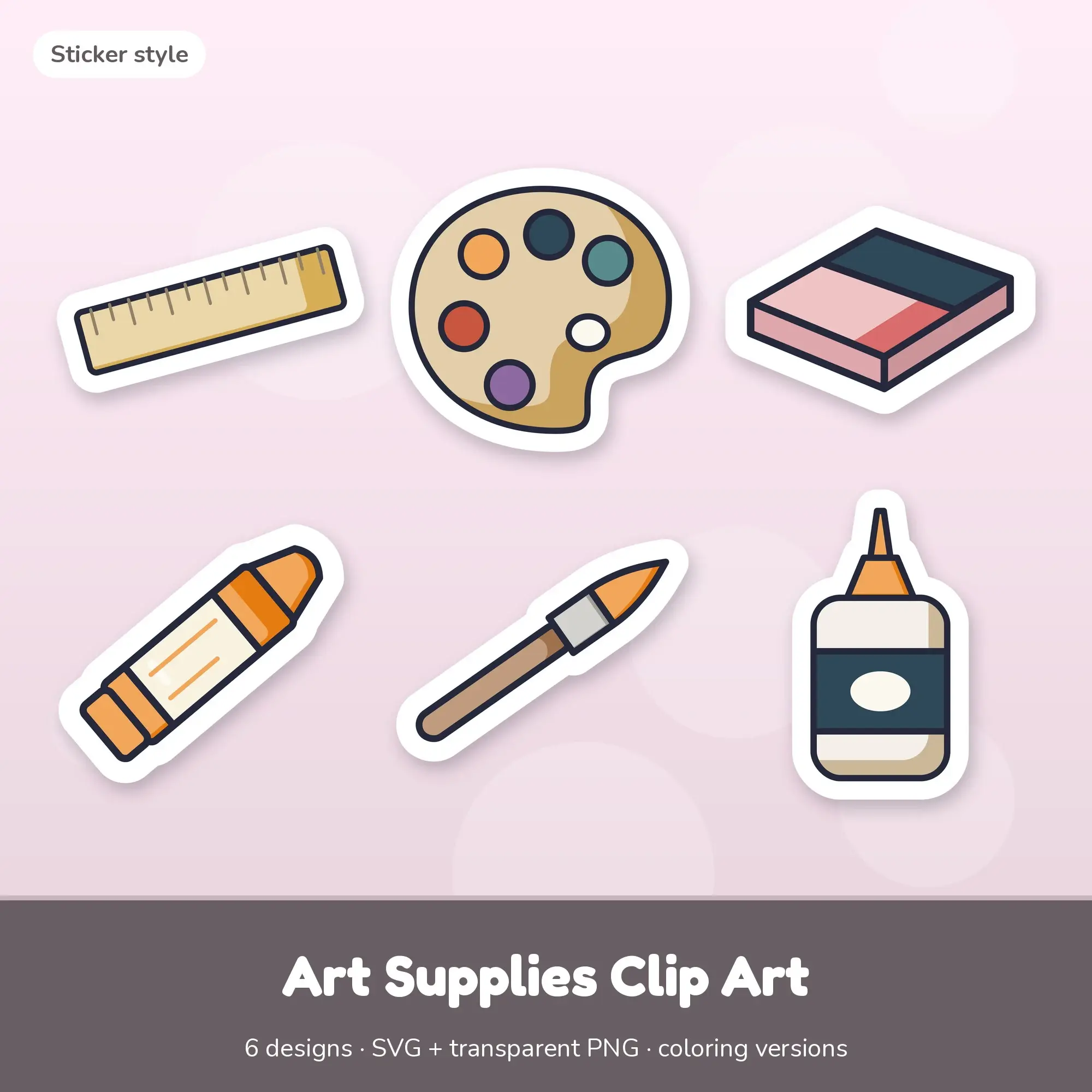 Sticker Art Supplies Clipart Set: 6 Vector Designs, SVG PNG preview