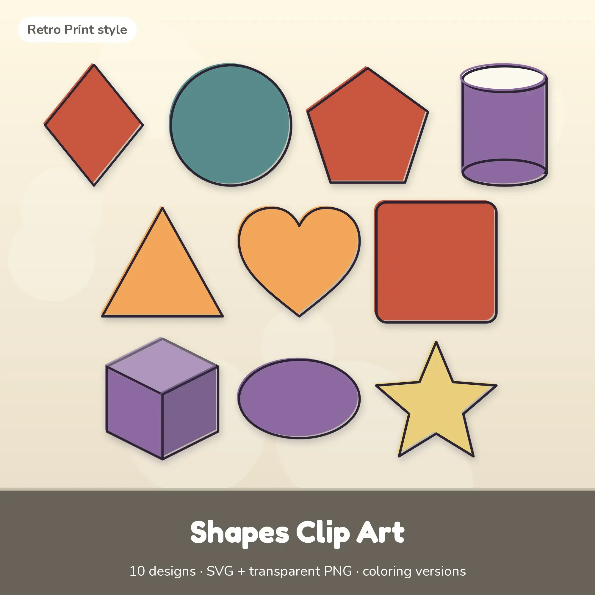 Vintage Shapes Clip Art - 10 SVG + PNG Designs preview