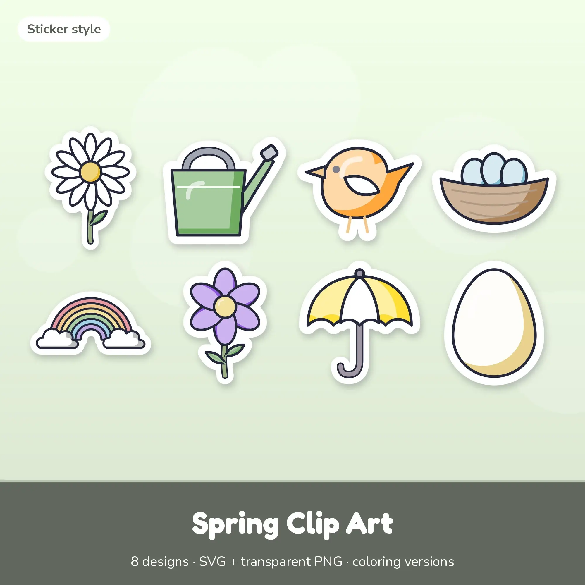 Soft Pastel Sticker Spring Clipart - 8 SVG and PNG preview