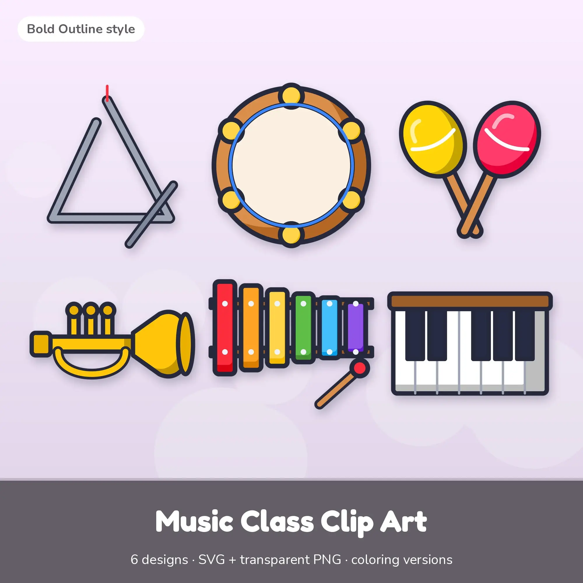 Vivid Pop Music Class Clip Art - 6 SVG + PNG Designs preview