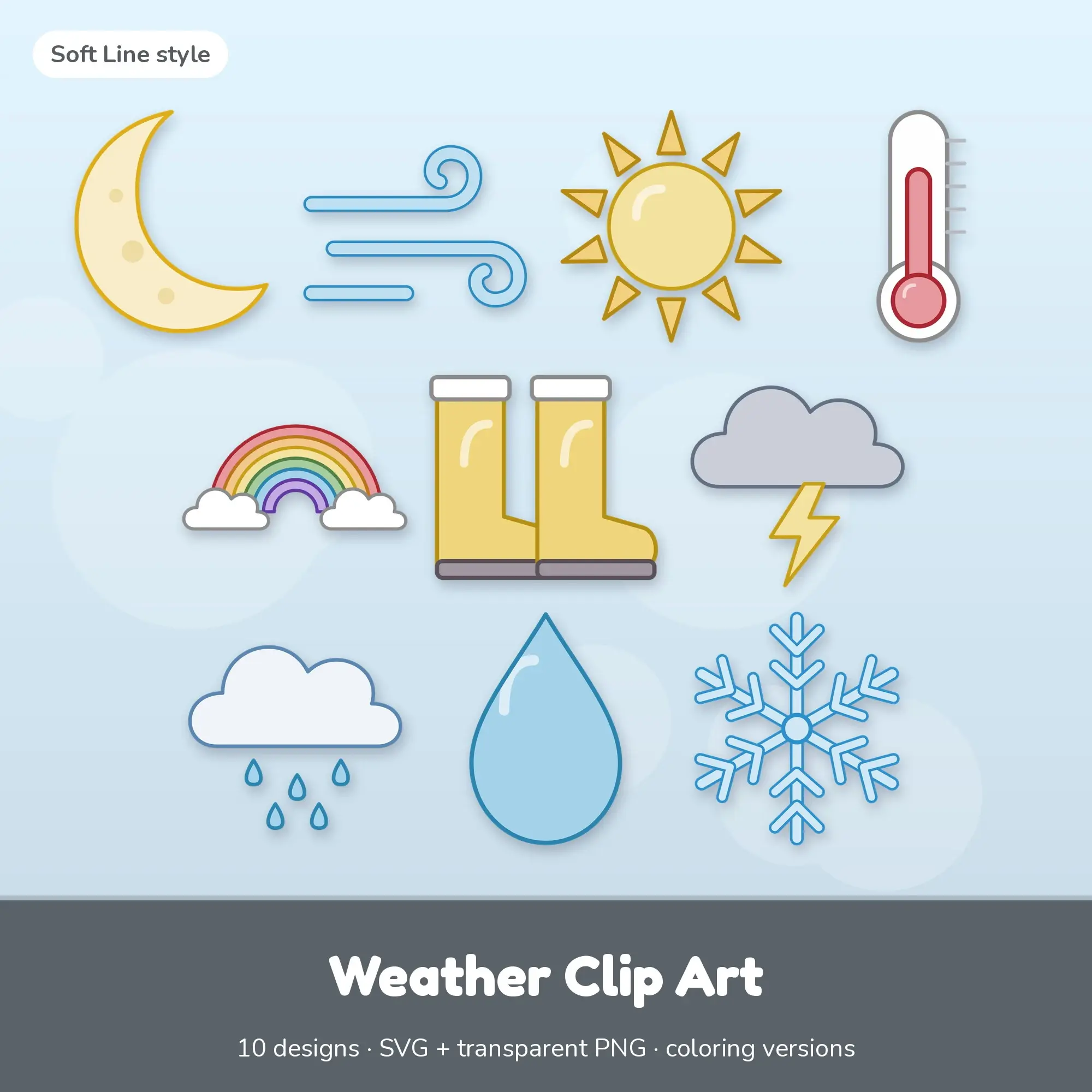 10 Weather Clip Art Vectors - Moon, Wind, Sun preview