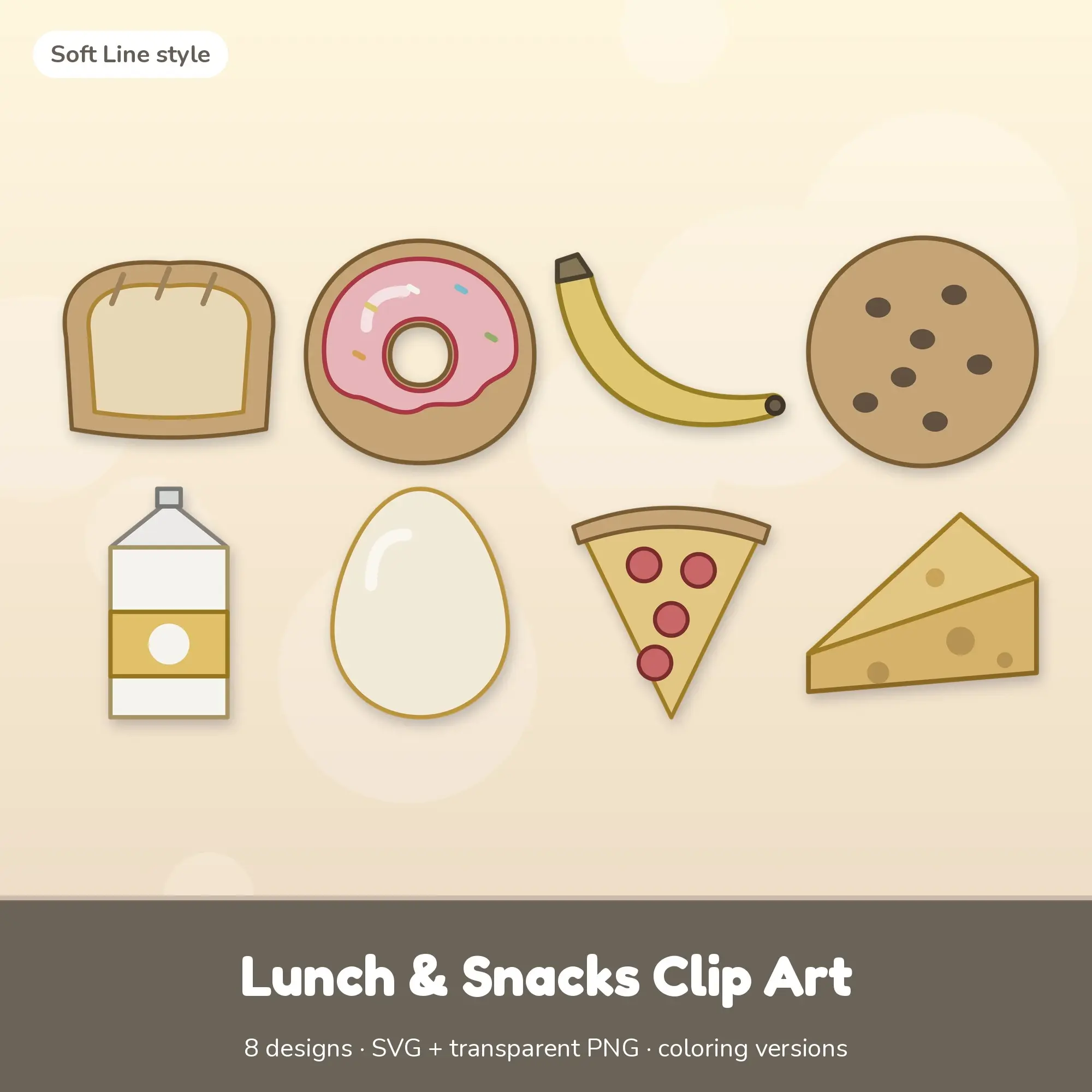 Lunch & Snacks Clip Art with Coloring Pages - 8 Soft Line Designs preview