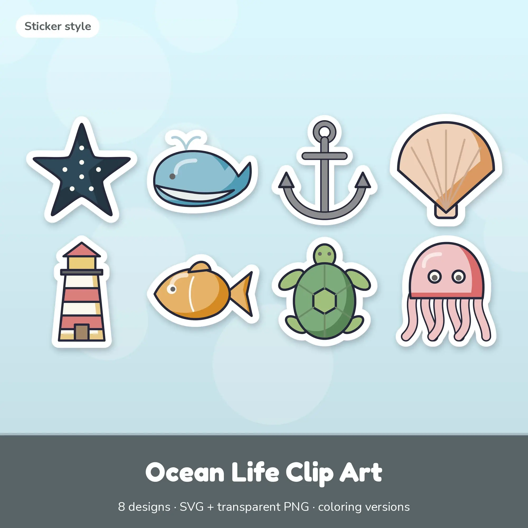 Ocean Life Clip Art SVG & PNG - Starfish, Whale & More (Sticker) preview