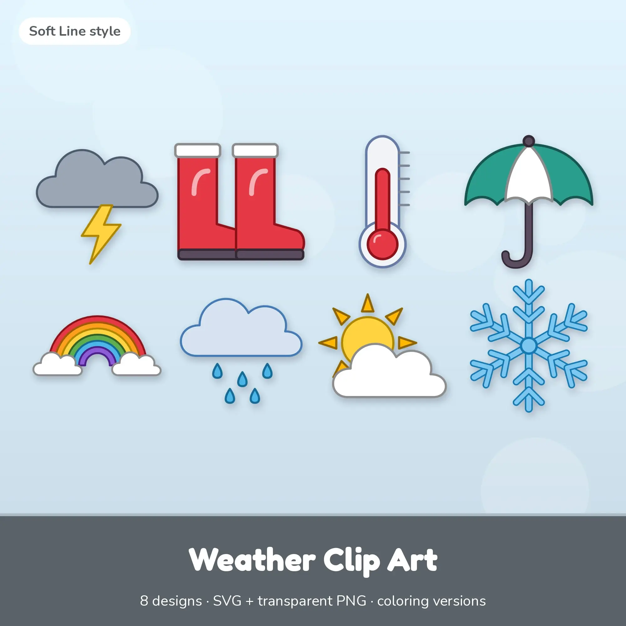 Weather Clip Art with Coloring Pages - 8 Soft Line Designs preview