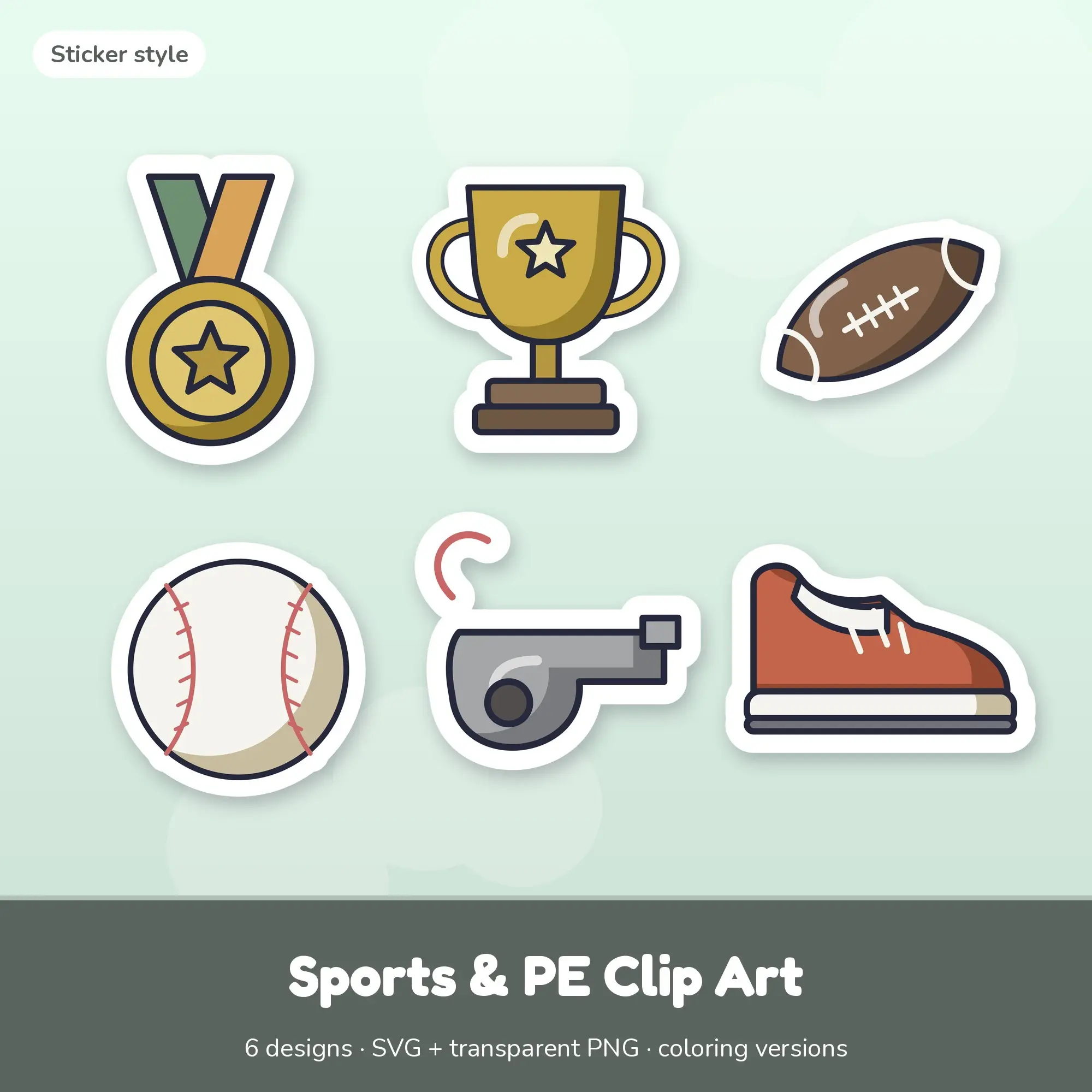 Muted Earthy Sticker Sports & PE Clipart - 6 SVG and PNG preview