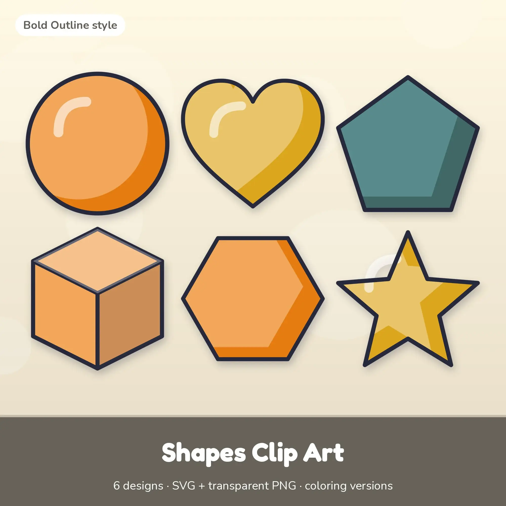 Vintage Bold Outline Shapes Clipart - 6 SVG and PNG preview