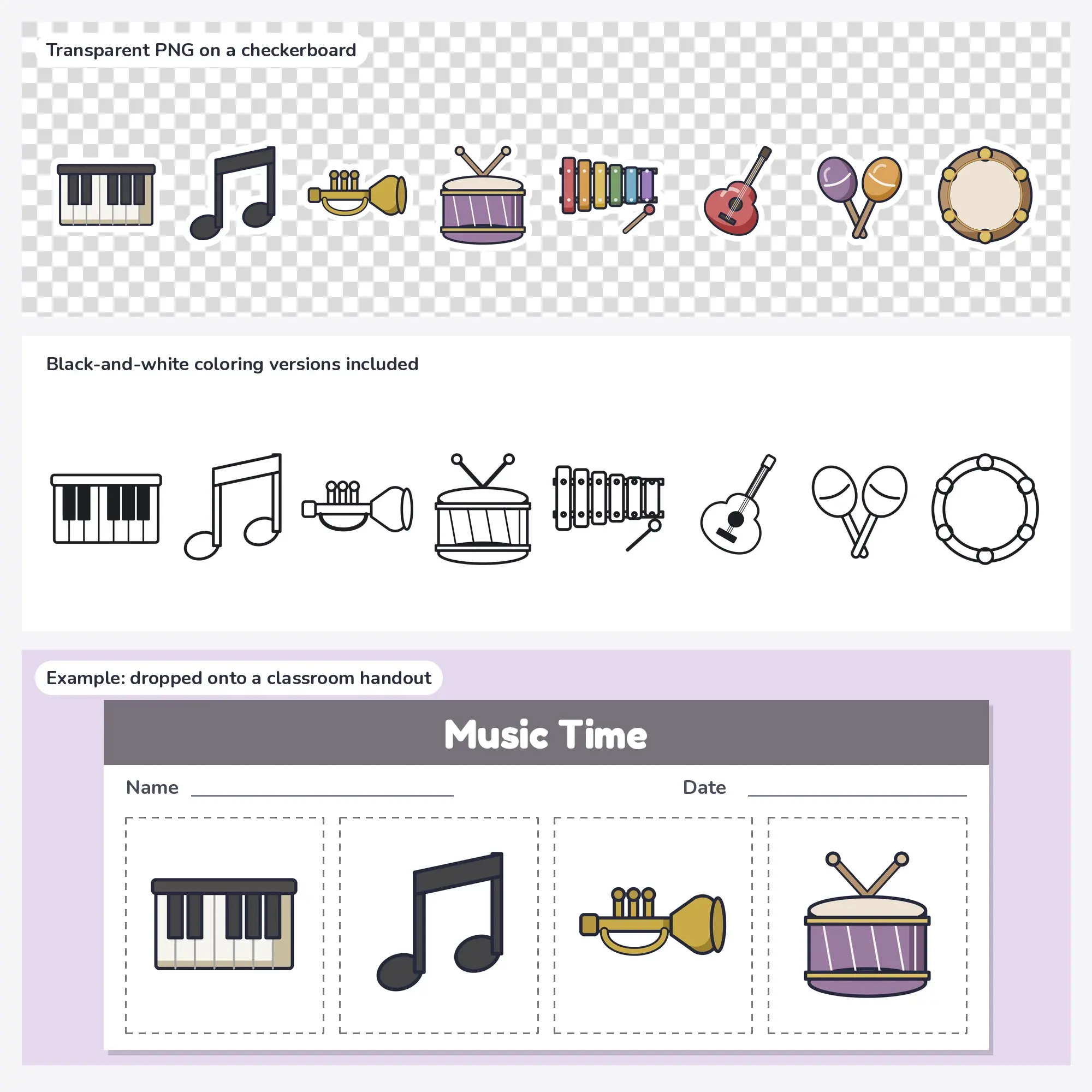 Sticker Music Class Clipart Set: 8 Vector Designs, SVG PNG, preview 2 of 2