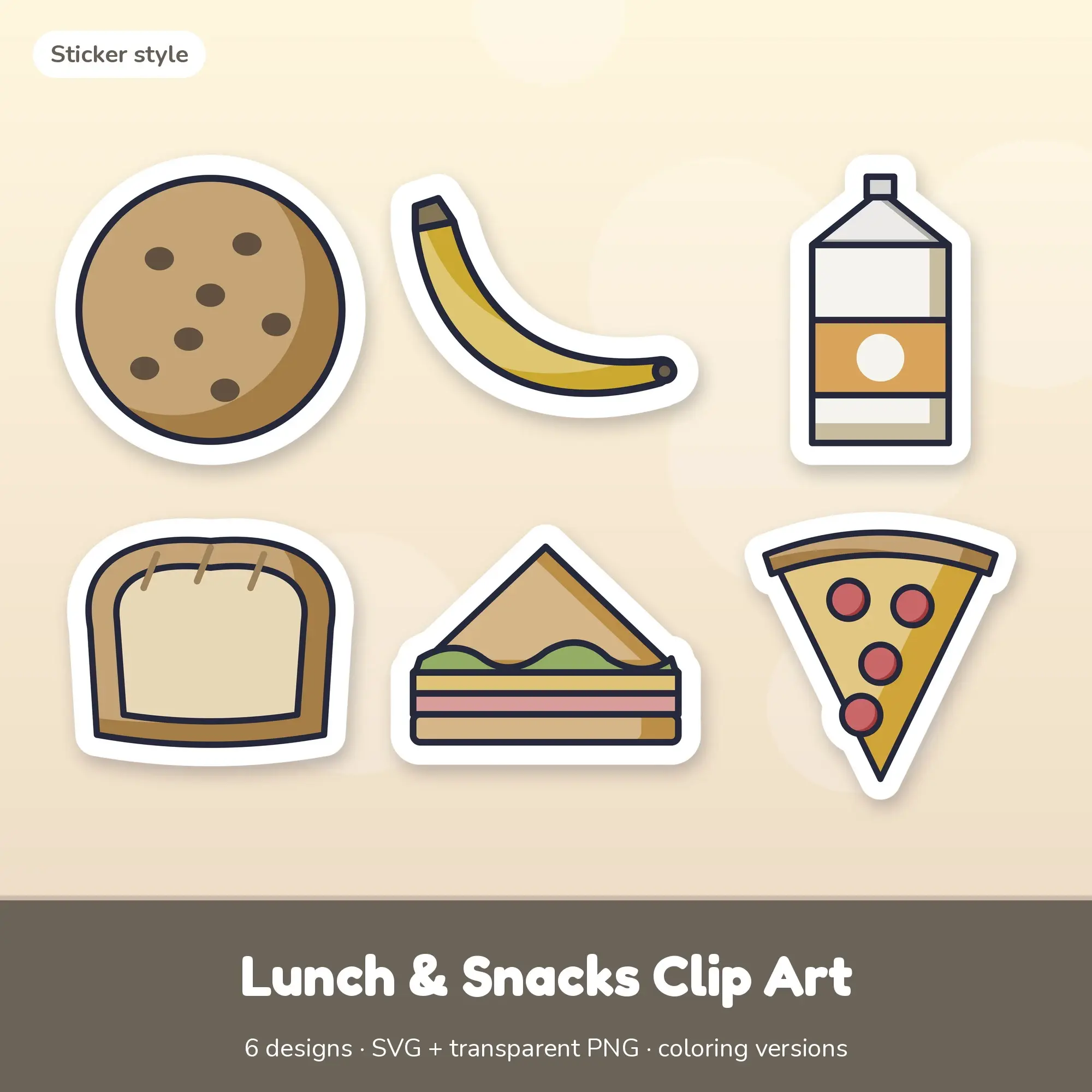 Lunch & Snacks Clip Art SVG & PNG - Cookie, Banana & More (Sticker) preview