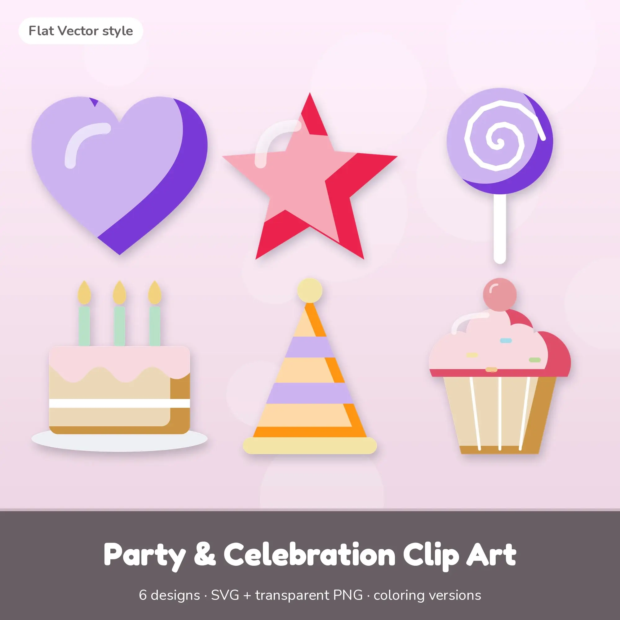 6 Party & Celebration Clip Art Vectors - Heart, Star, Lollipop preview