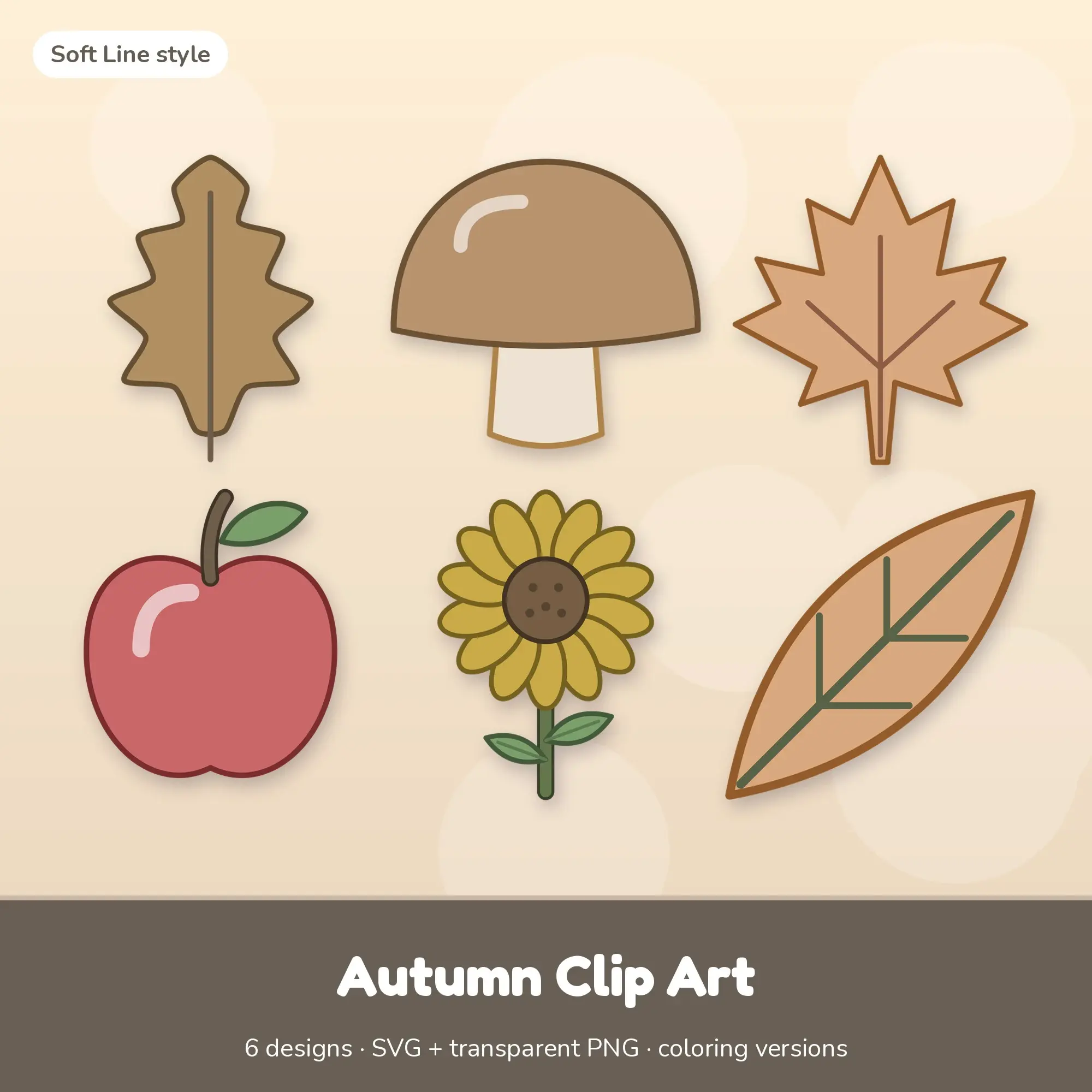 Muted Earthy Autumn Clip Art - 6 SVG + PNG Designs preview