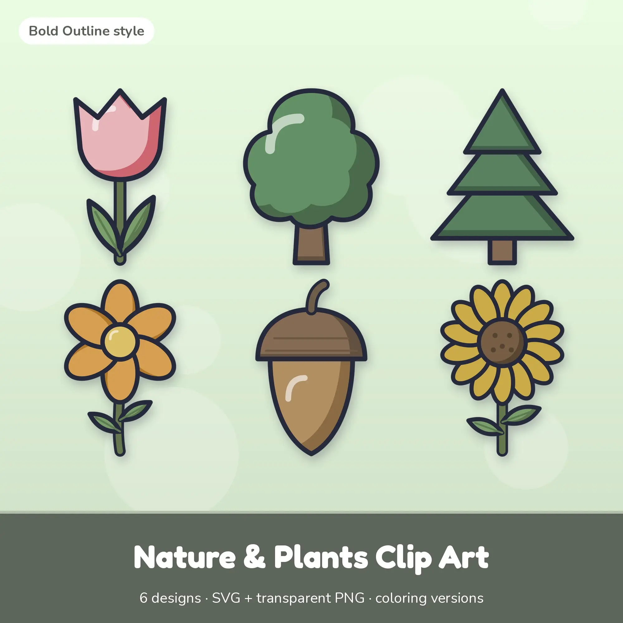 Muted Earthy Nature & Plants Clip Art - 6 SVG + PNG Designs preview