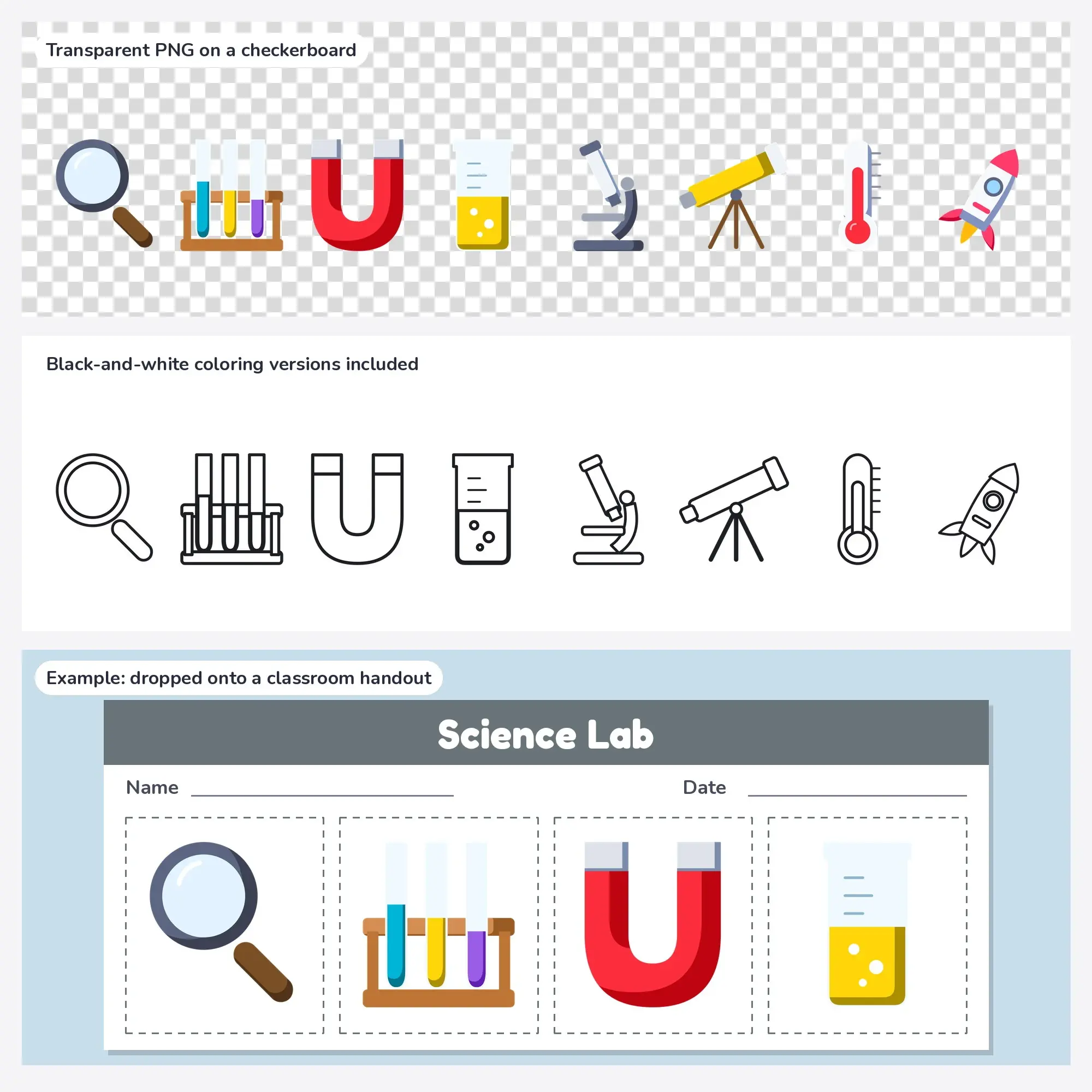 Flat Vector Science Lab Clipart Set: 8 Vector Designs, SVG PNG, preview 2 of 2