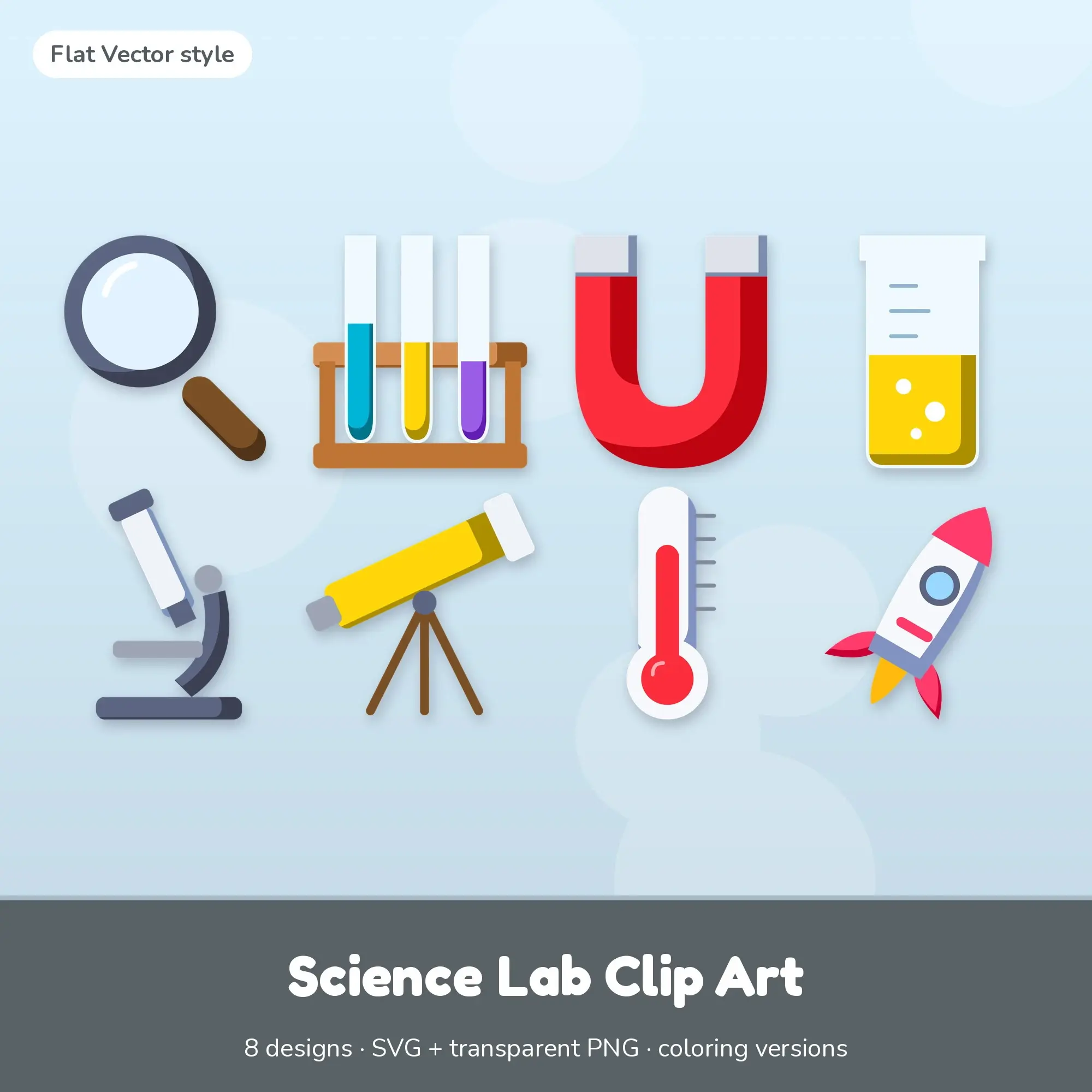 Flat Vector Science Lab Clipart Set: 8 Vector Designs, SVG PNG preview