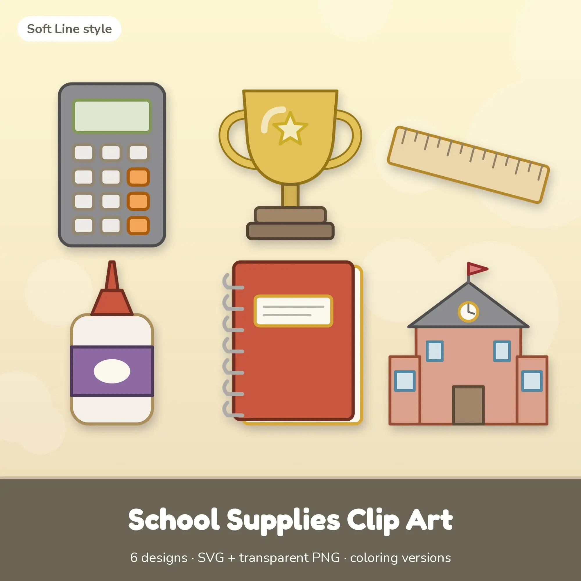 School Supplies Vector Clipart Bundle: Calculator, Trophy + 4 More preview