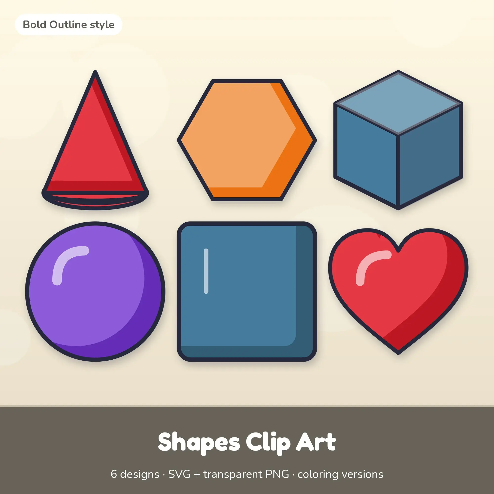 Shapes Vector Clipart Bundle: Cone, Hexagon + 4 More preview