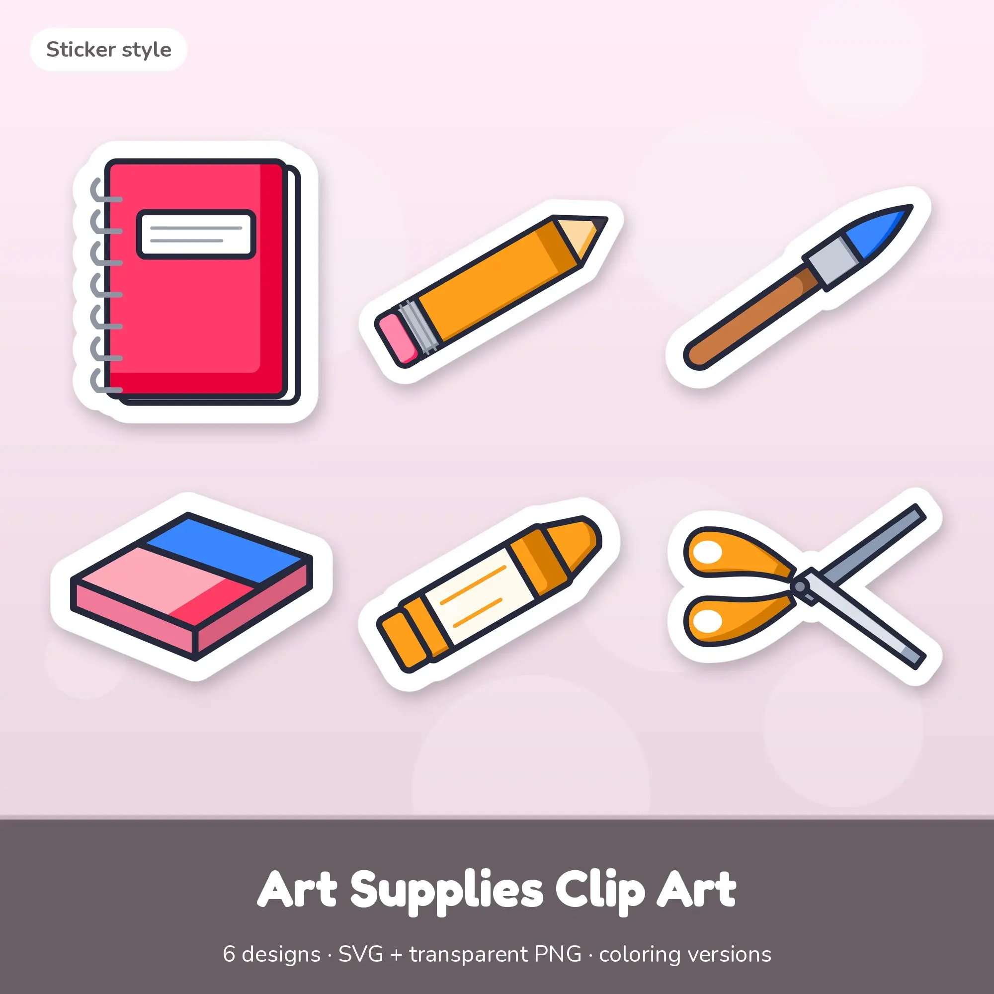 Art Supplies Clip Art SVG & PNG - Notebook, Pencil & More (Sticker) preview
