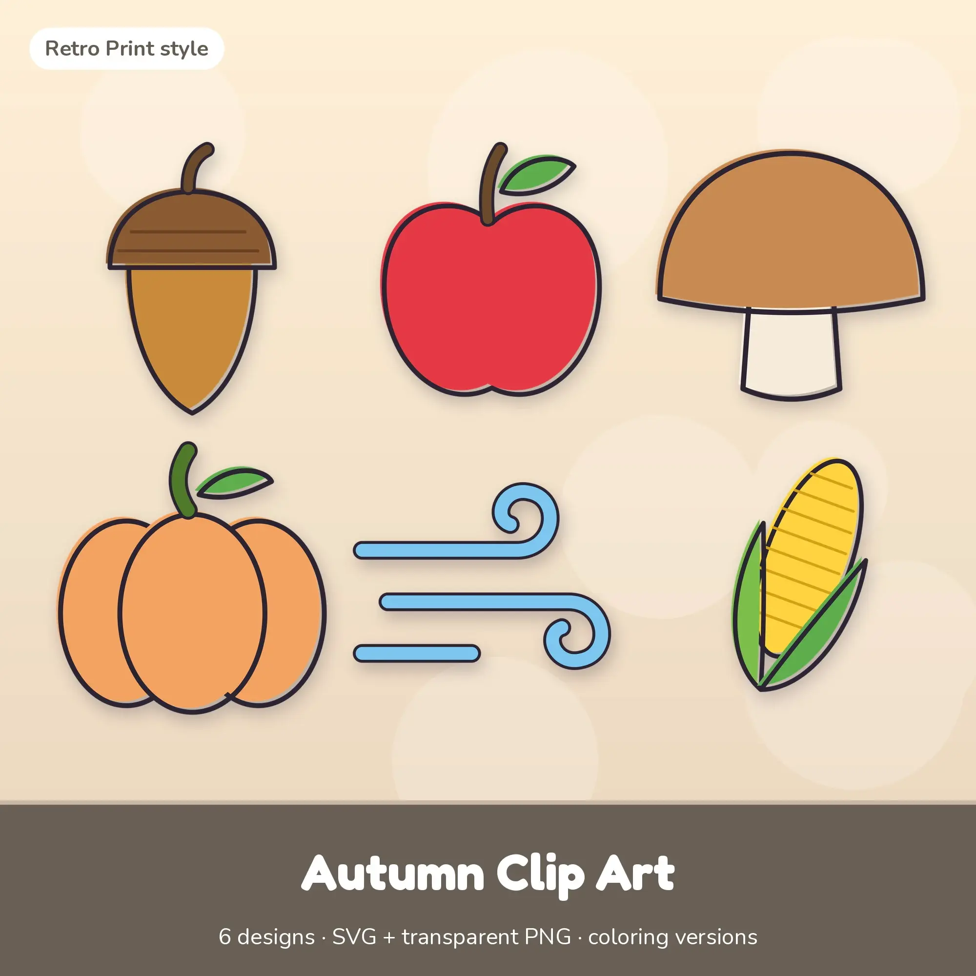 Autumn Vector Clipart Bundle: Acorn, Apple + 4 More preview
