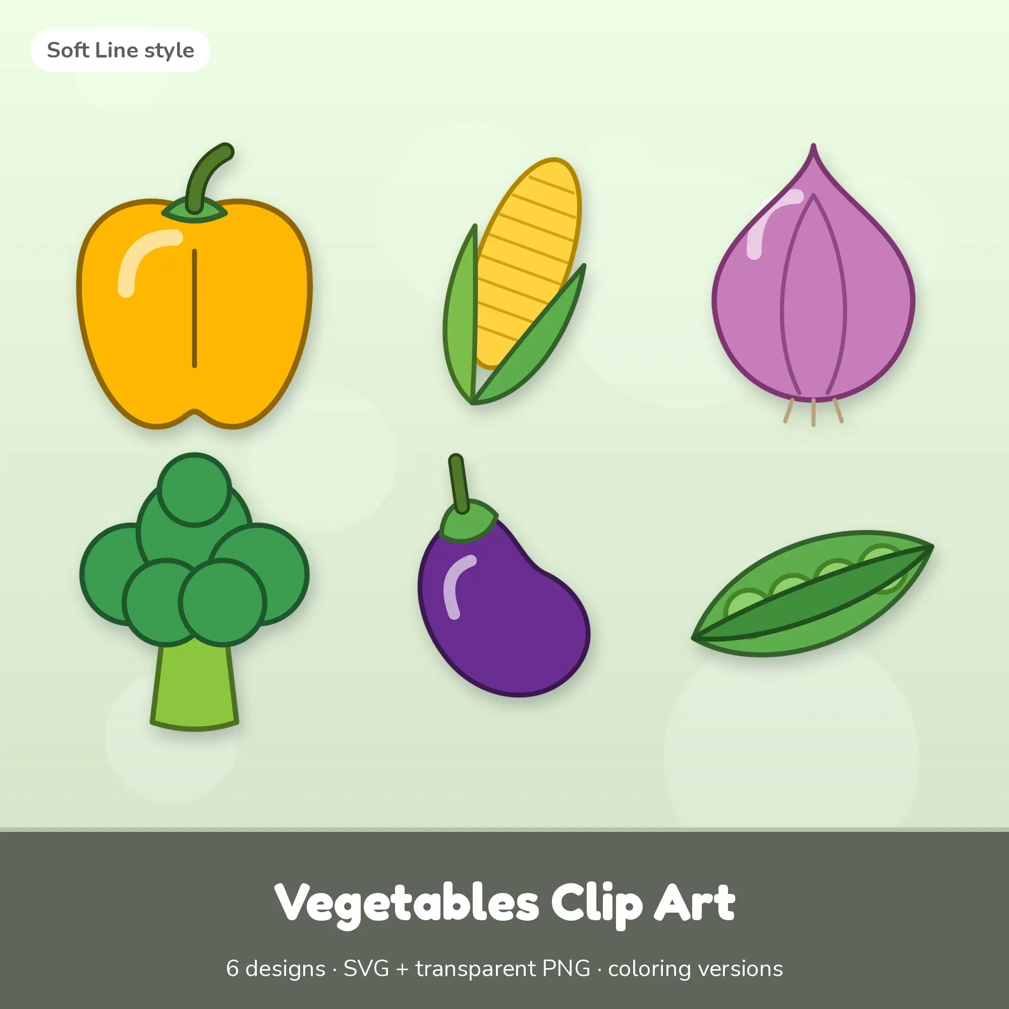 Vegetables Vector Clipart Bundle: Bell Pepper, Corn + 4 More preview