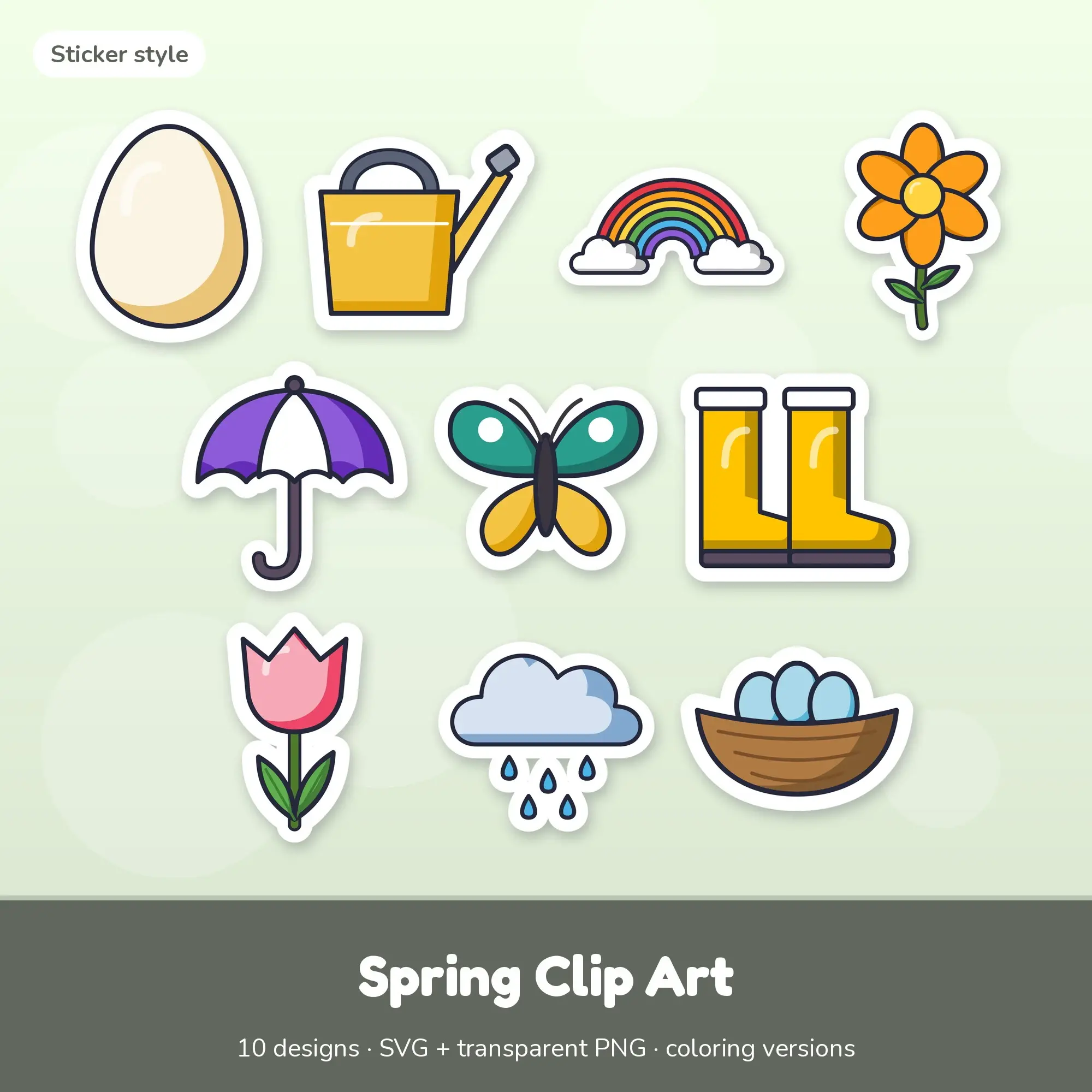 Spring Clip Art SVG & PNG - Egg, Watering Can & More (Sticker) preview