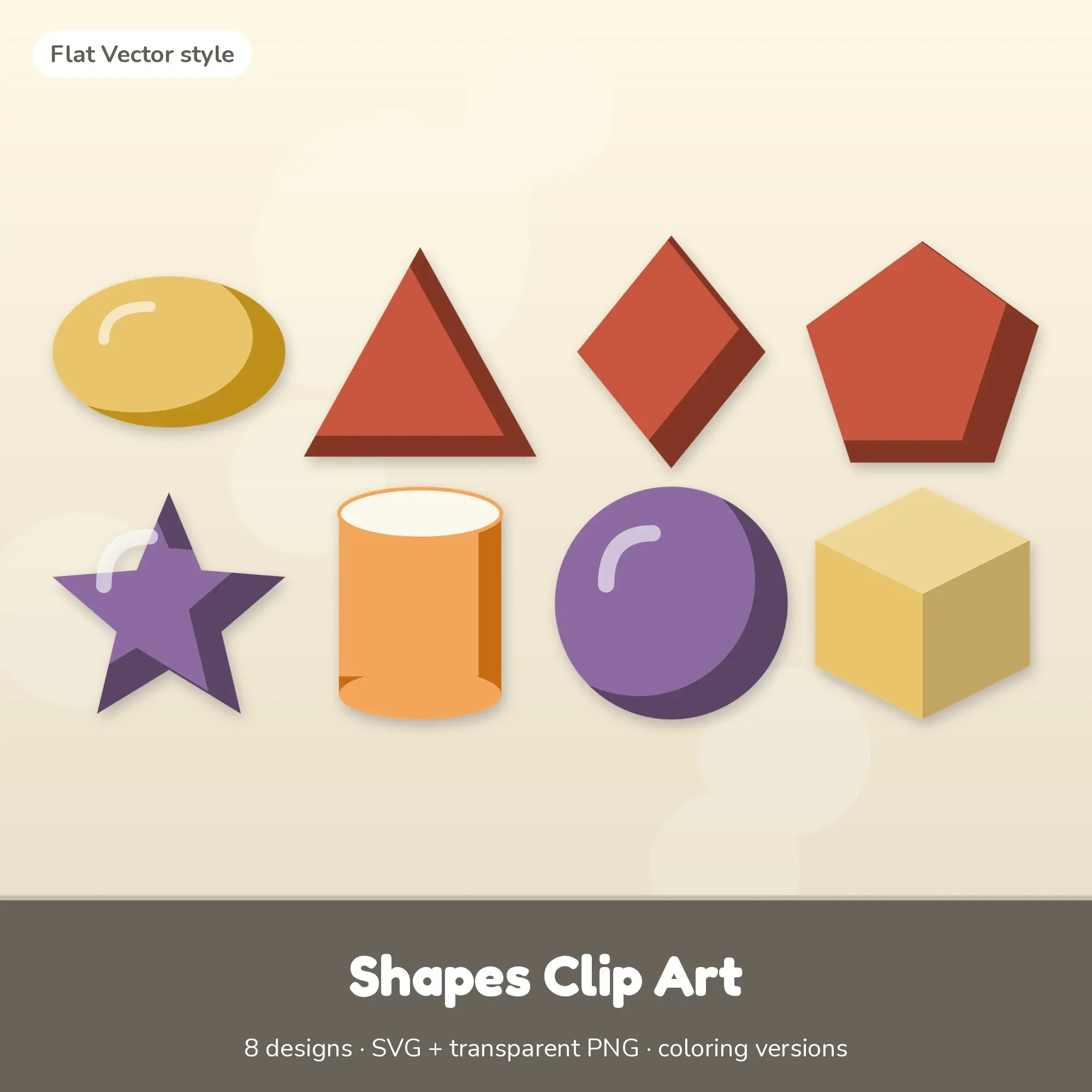 Vintage Flat Vector Shapes Clipart - 8 SVG and PNG preview