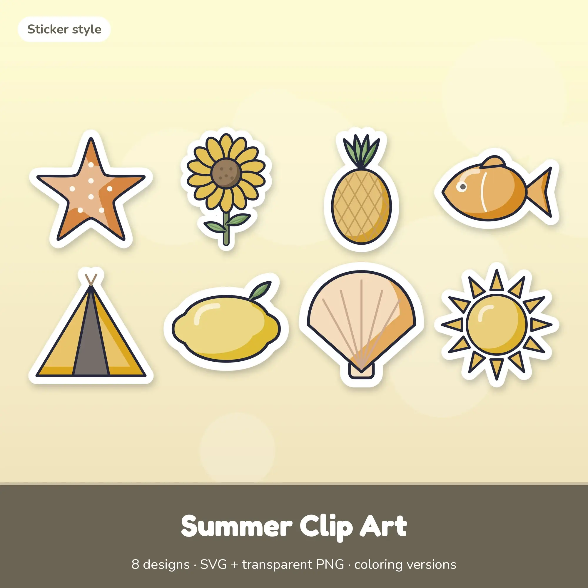 Summer Clip Art SVG & PNG - Starfish, Sunflower & More (Sticker) preview