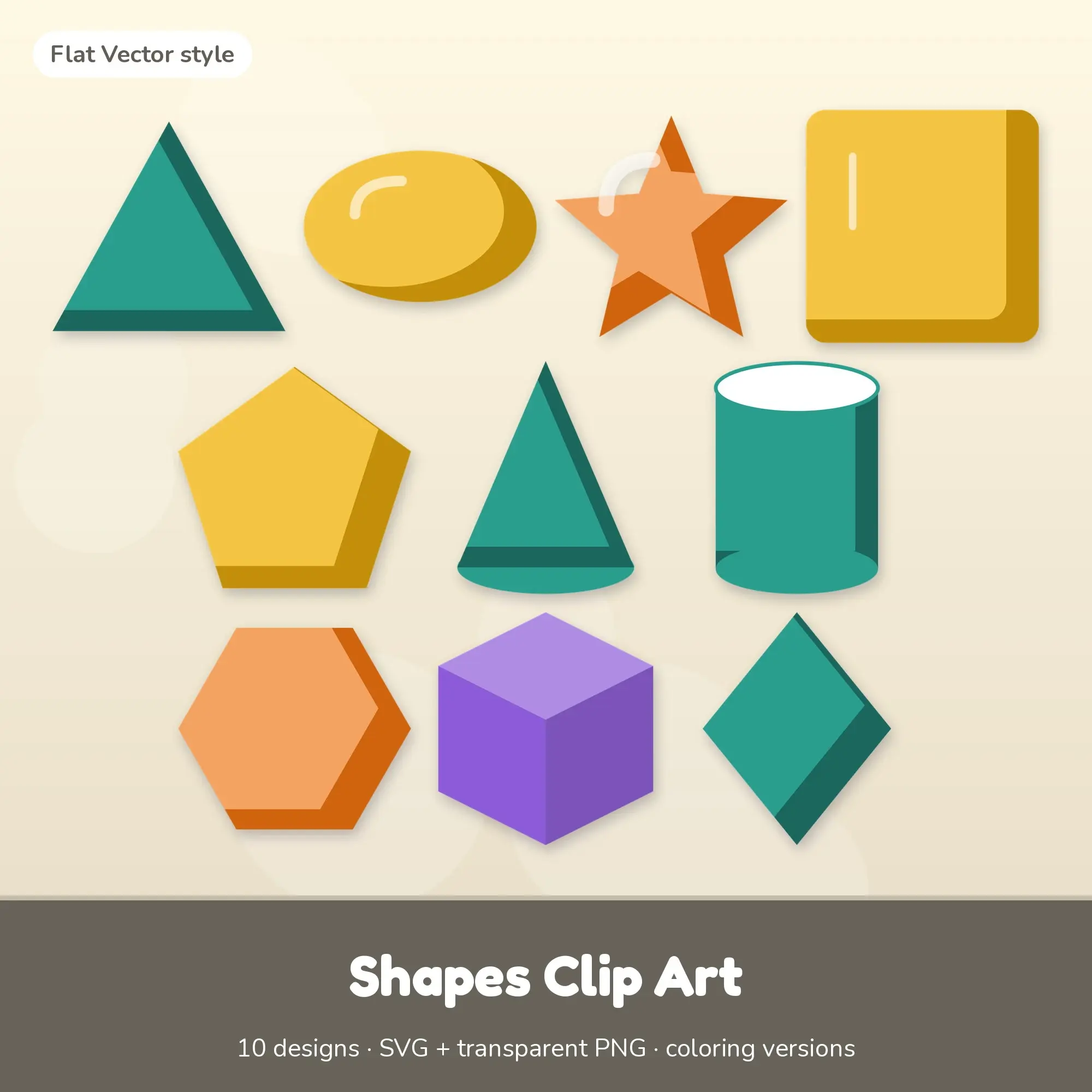 Classic Bright Shapes Clip Art - 10 SVG + PNG Designs preview