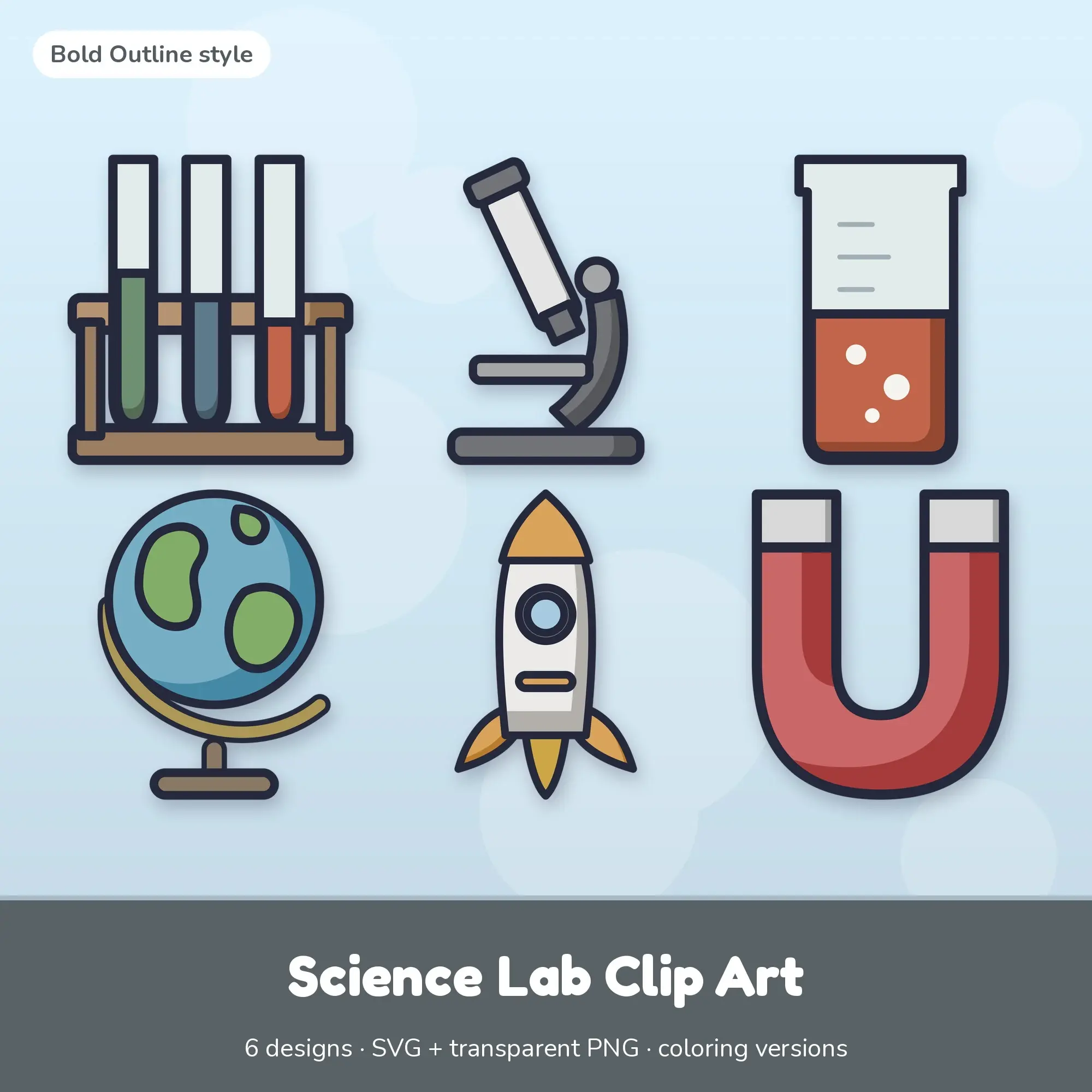 Muted Earthy Science Lab Clip Art - 6 SVG + PNG Designs preview