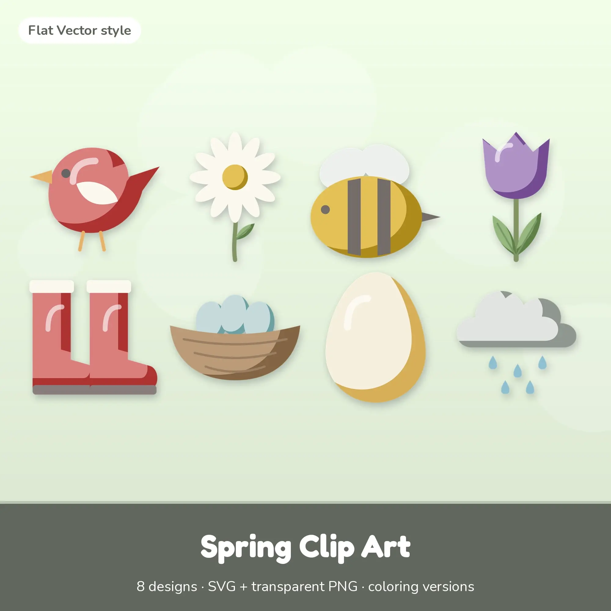 8 Spring Clip Art Vectors - Bird, Daisy, Bee preview