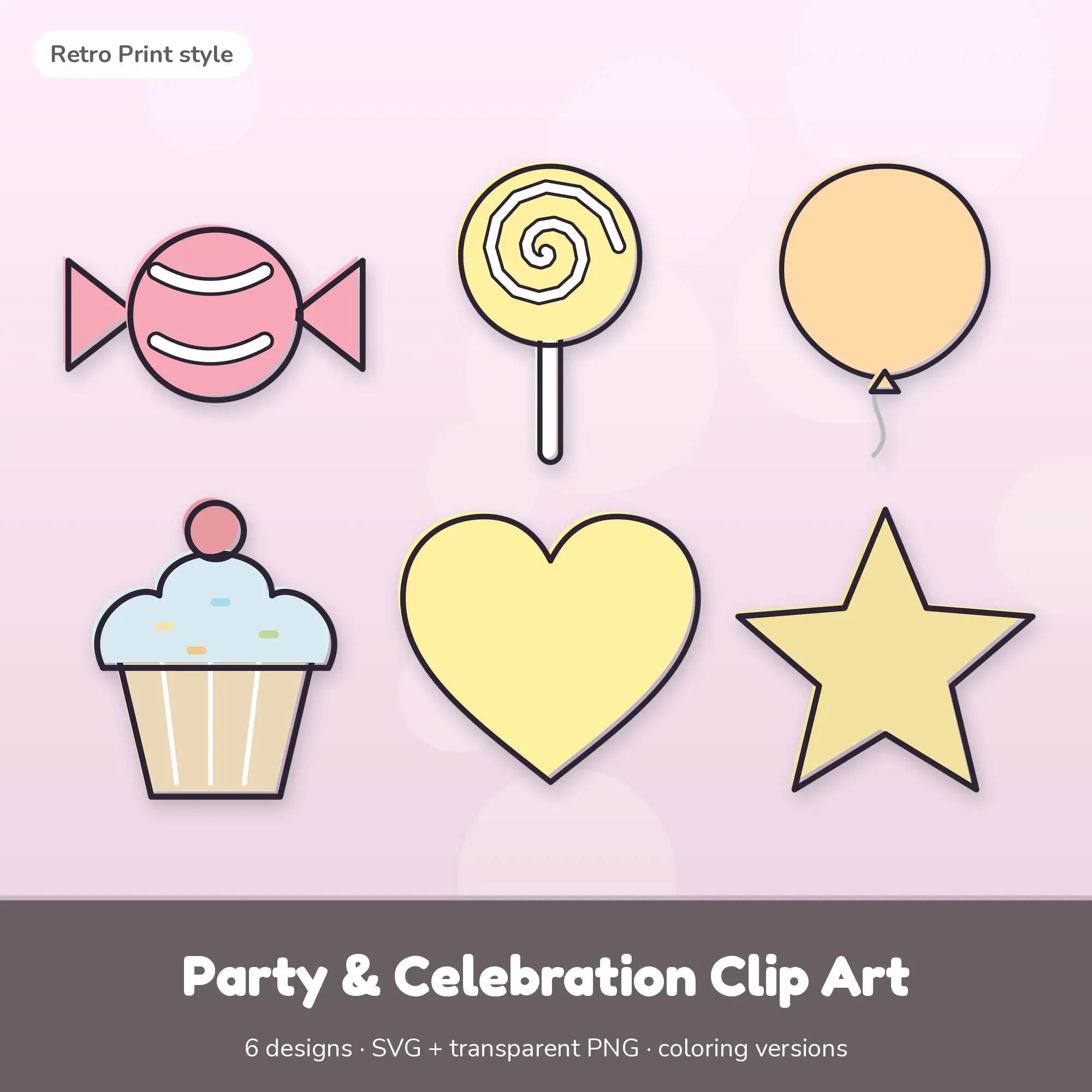Soft Pastel Party & Celebration Clip Art - 6 SVG + PNG Designs preview