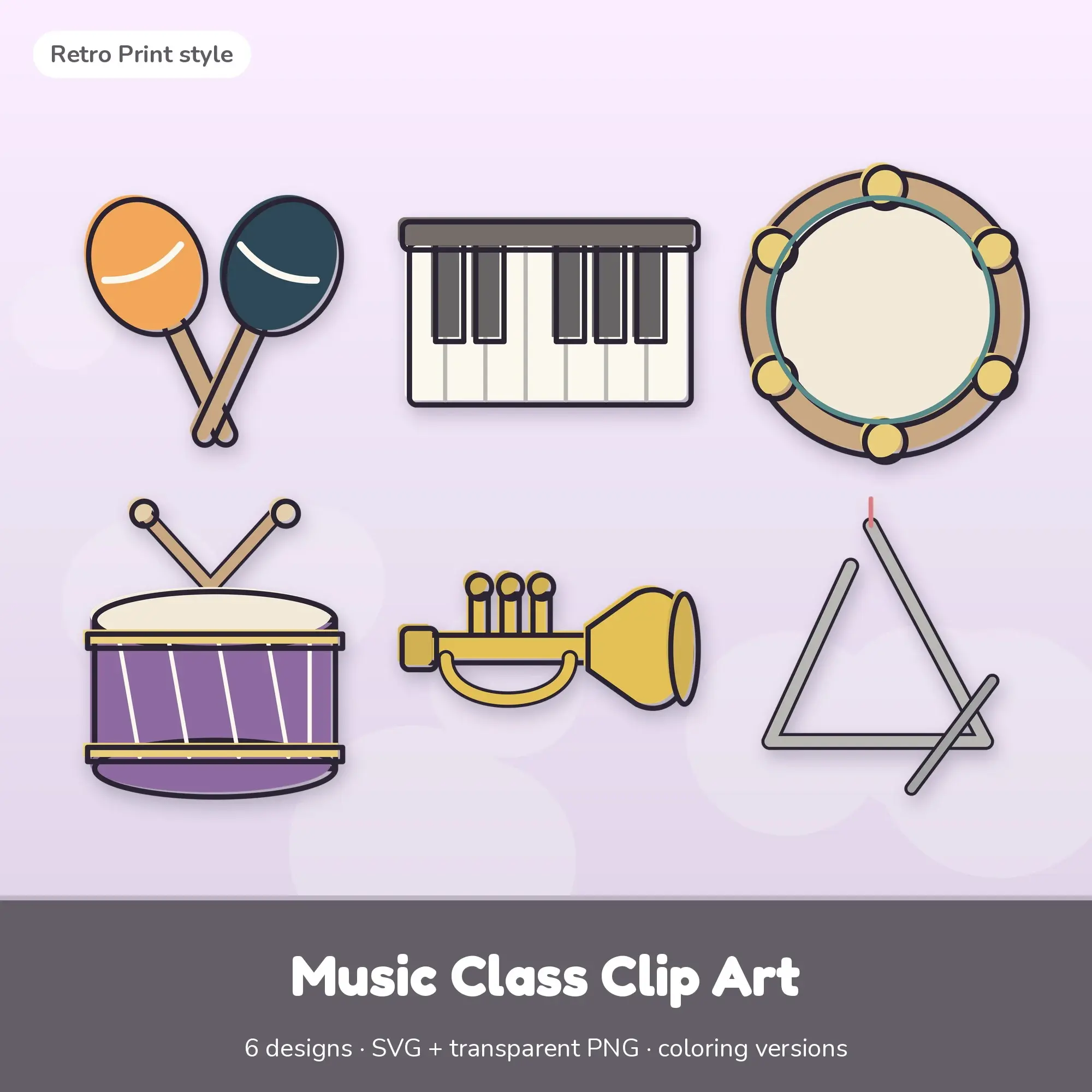 Music Class Vector Clipart Bundle: Maracas, Piano Keys + 4 More preview
