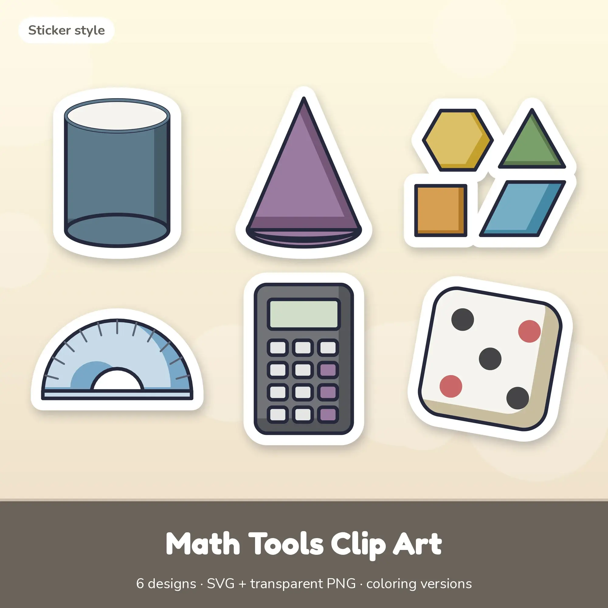 Sticker Math Tools Clipart Set: 6 Vector Designs, SVG PNG preview