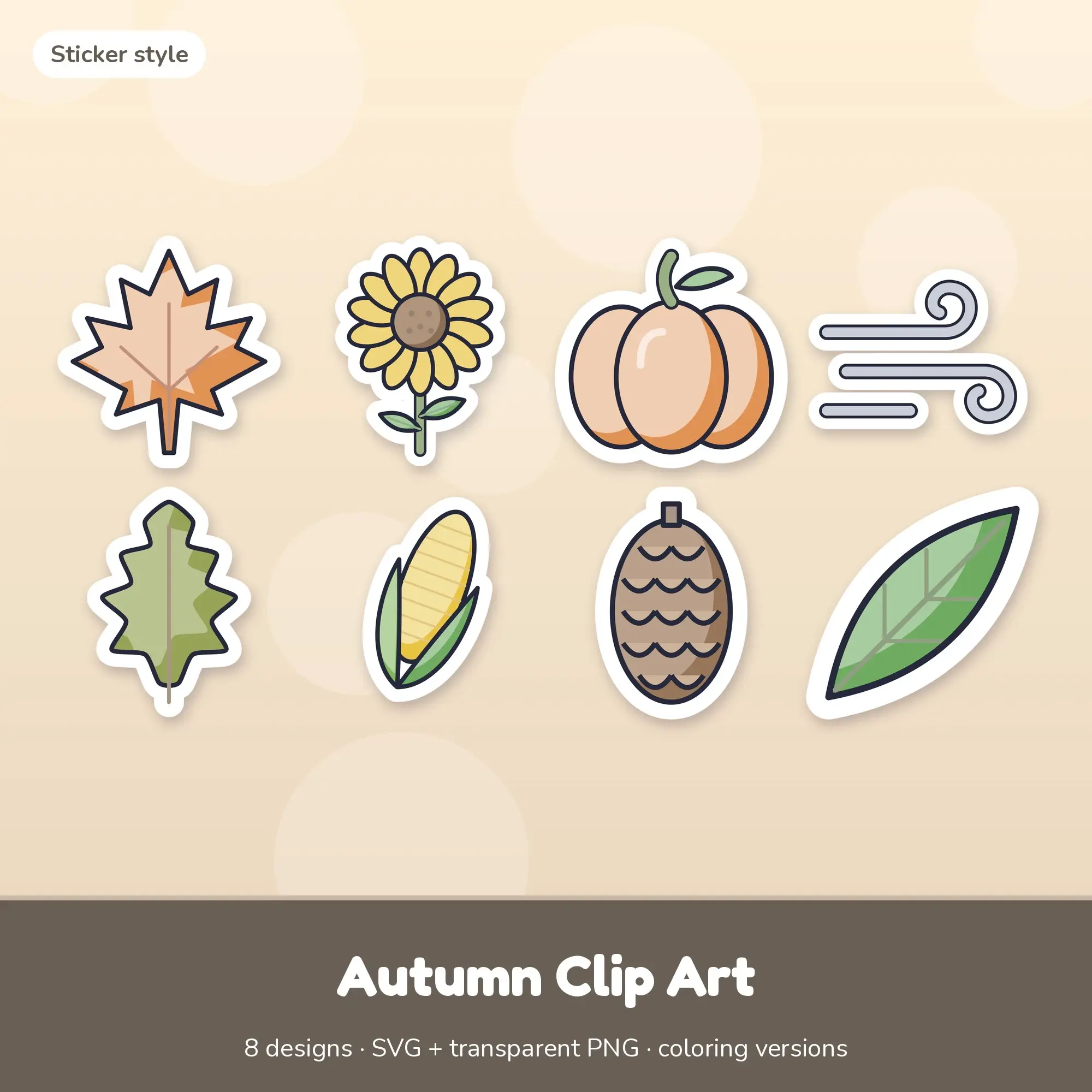 Soft Pastel Autumn Clip Art - 8 SVG + PNG Designs preview