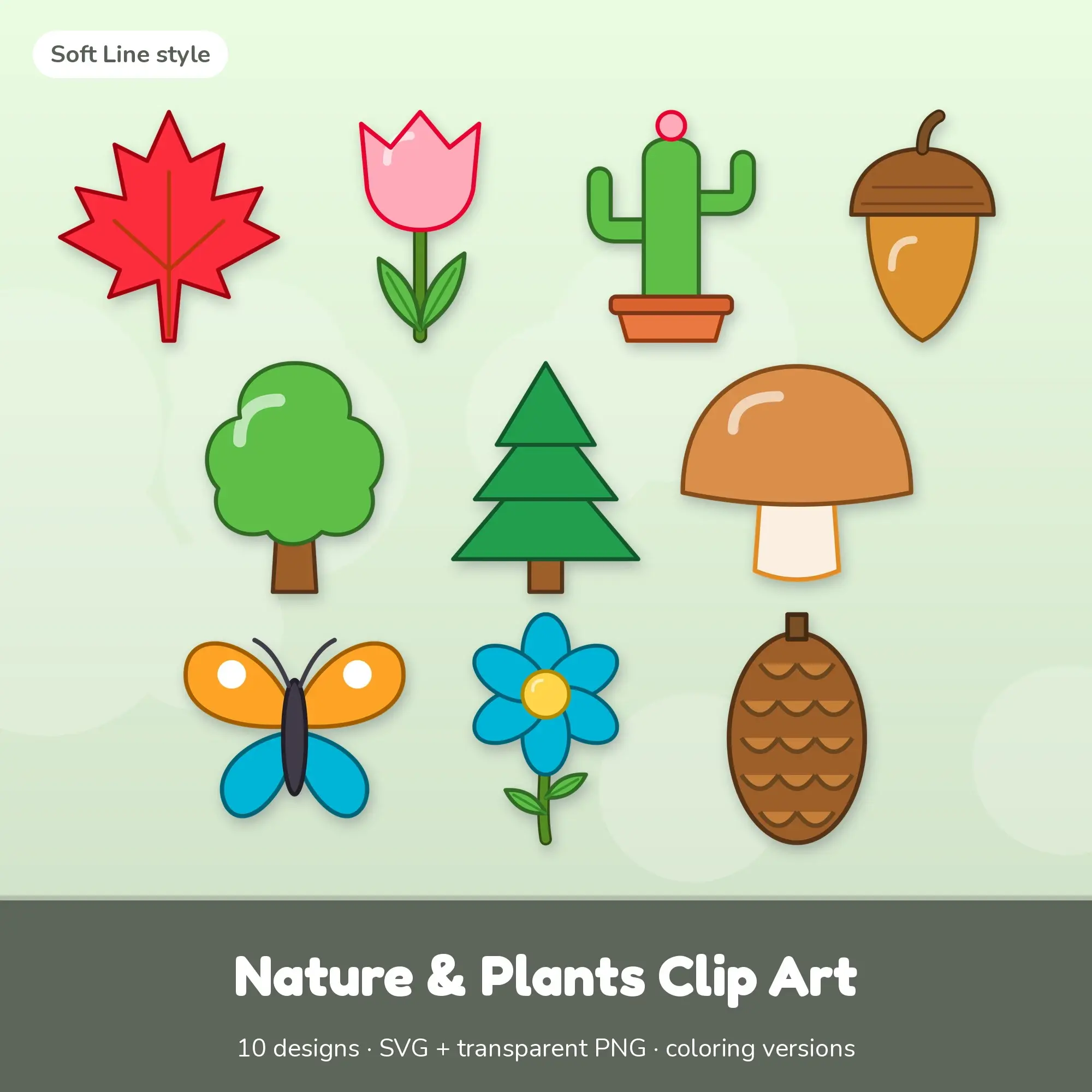 10 Nature & Plants Clip Art Vectors - Maple Leaf, Tulip, Cactus preview