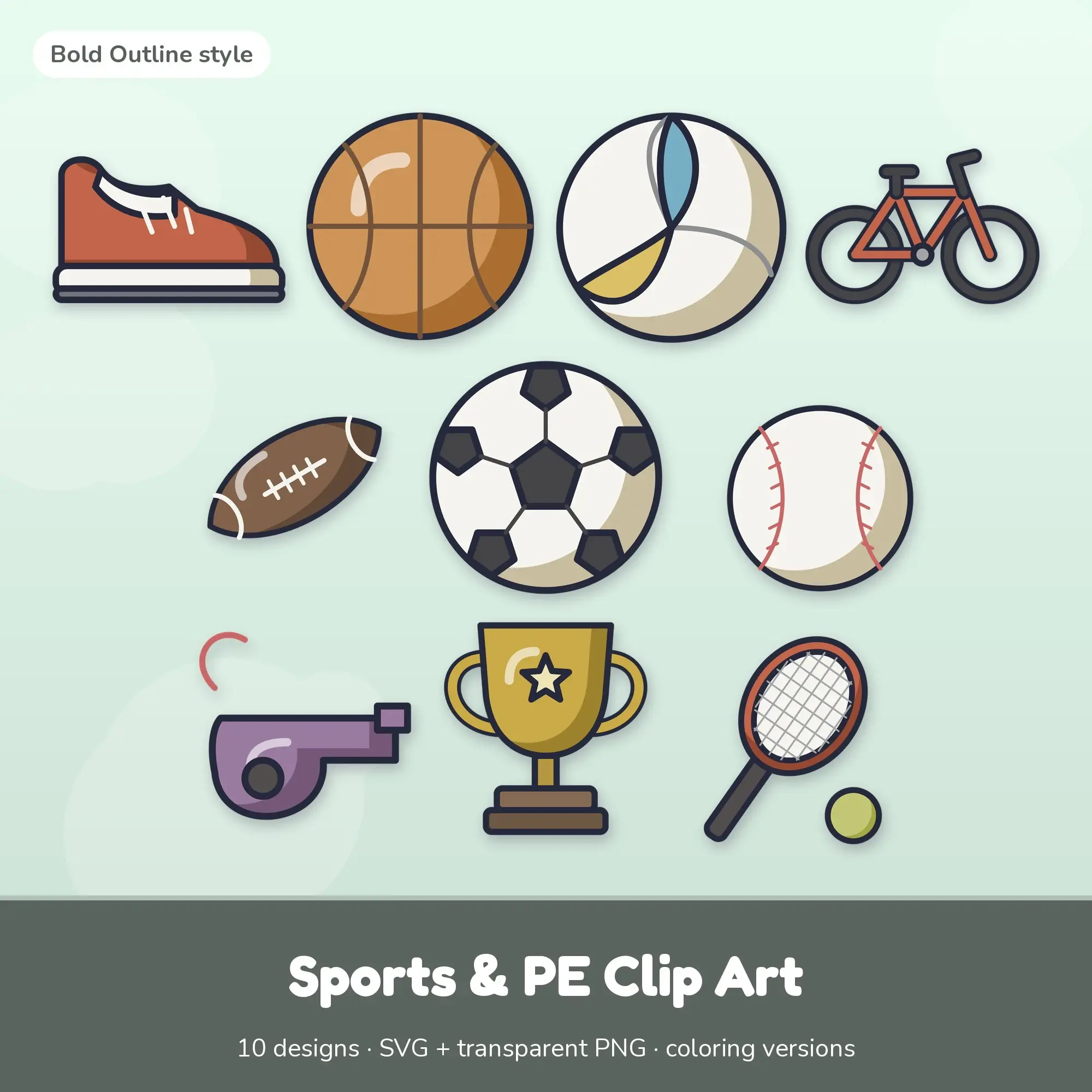 Muted Earthy Sports & PE Clip Art - 10 SVG + PNG Designs preview