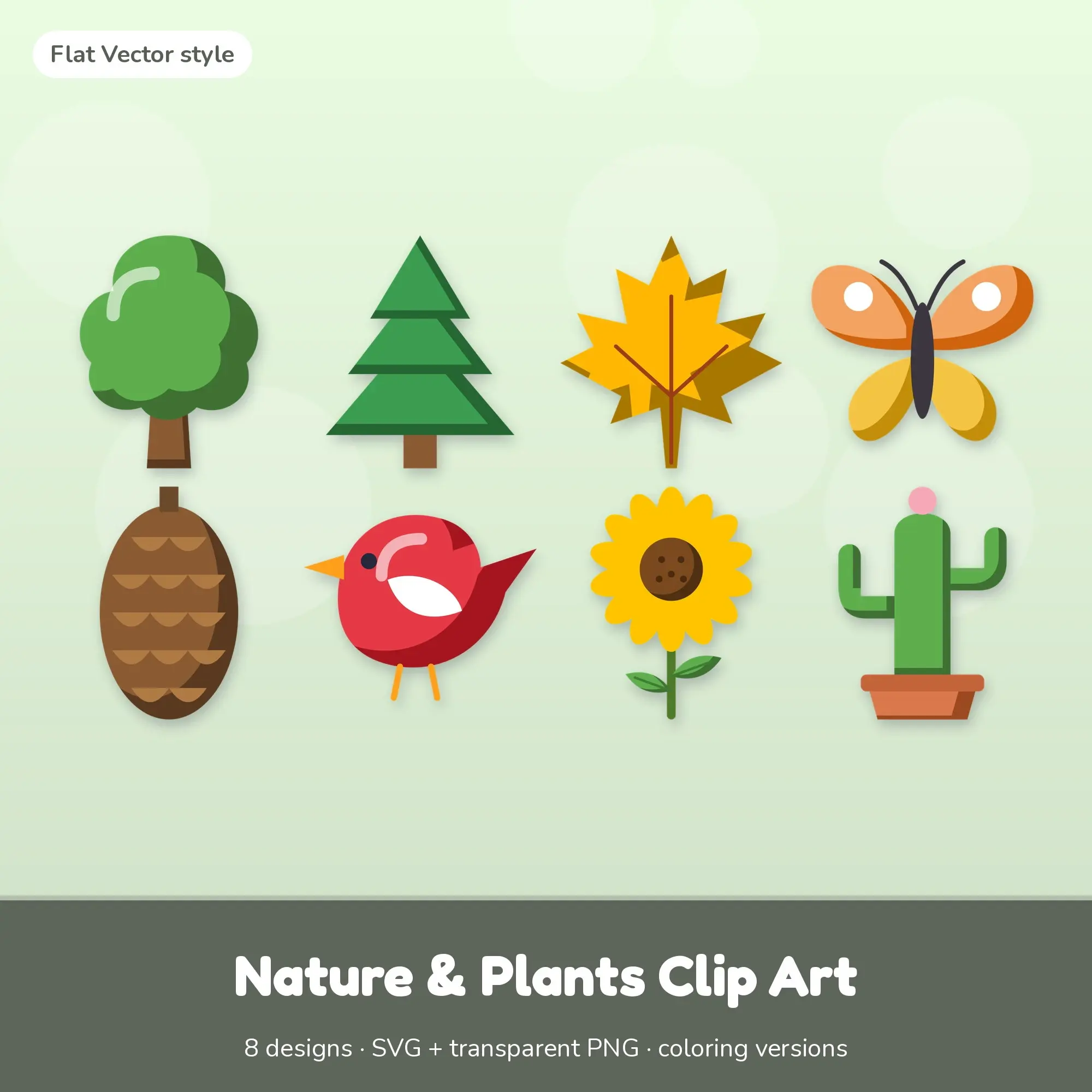 Nature & Plants Vector Clipart Bundle: Tree, Pine Tree + 6 More preview