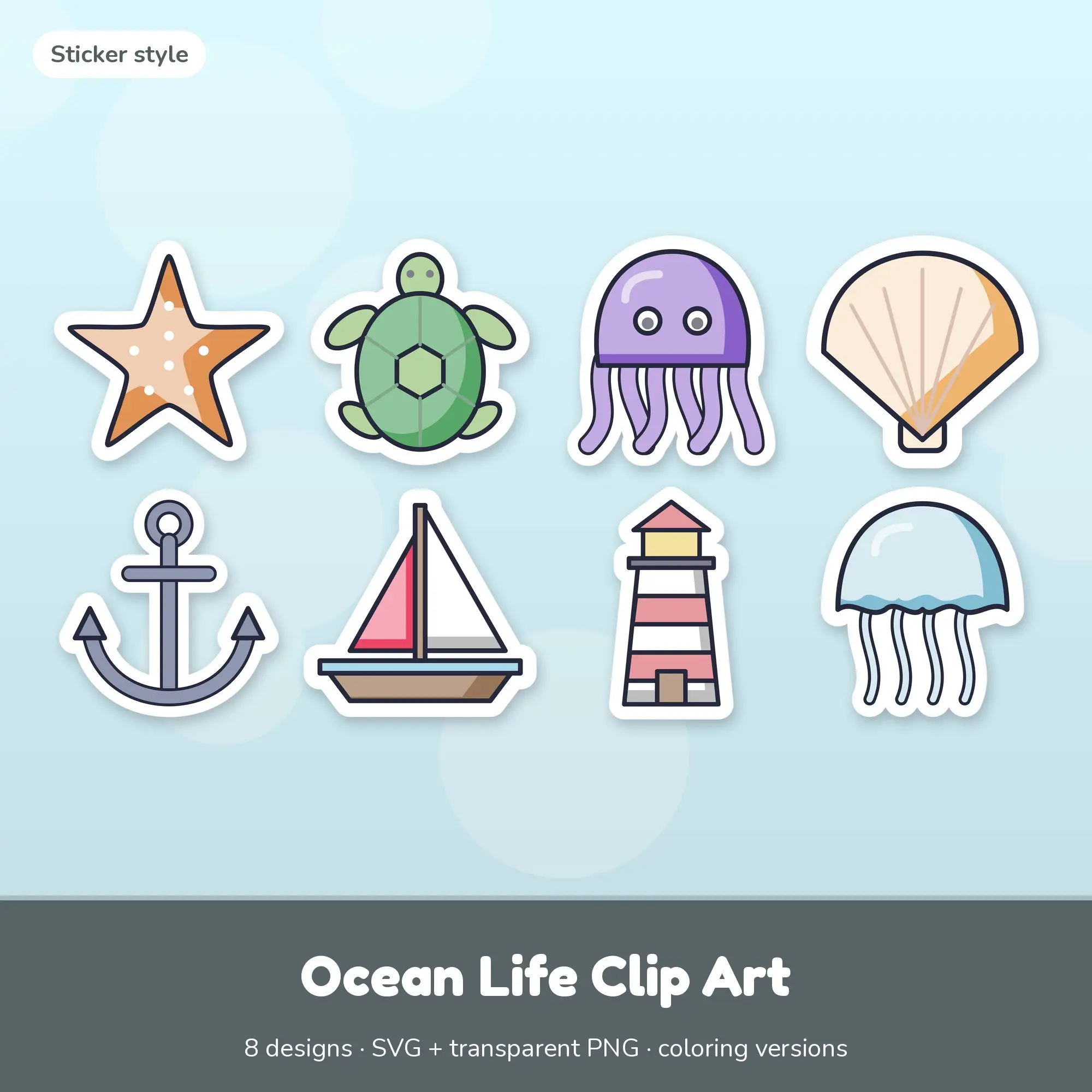 Ocean Life Clip Art SVG & PNG - Starfish, Sea Turtle & More (Sticker) preview
