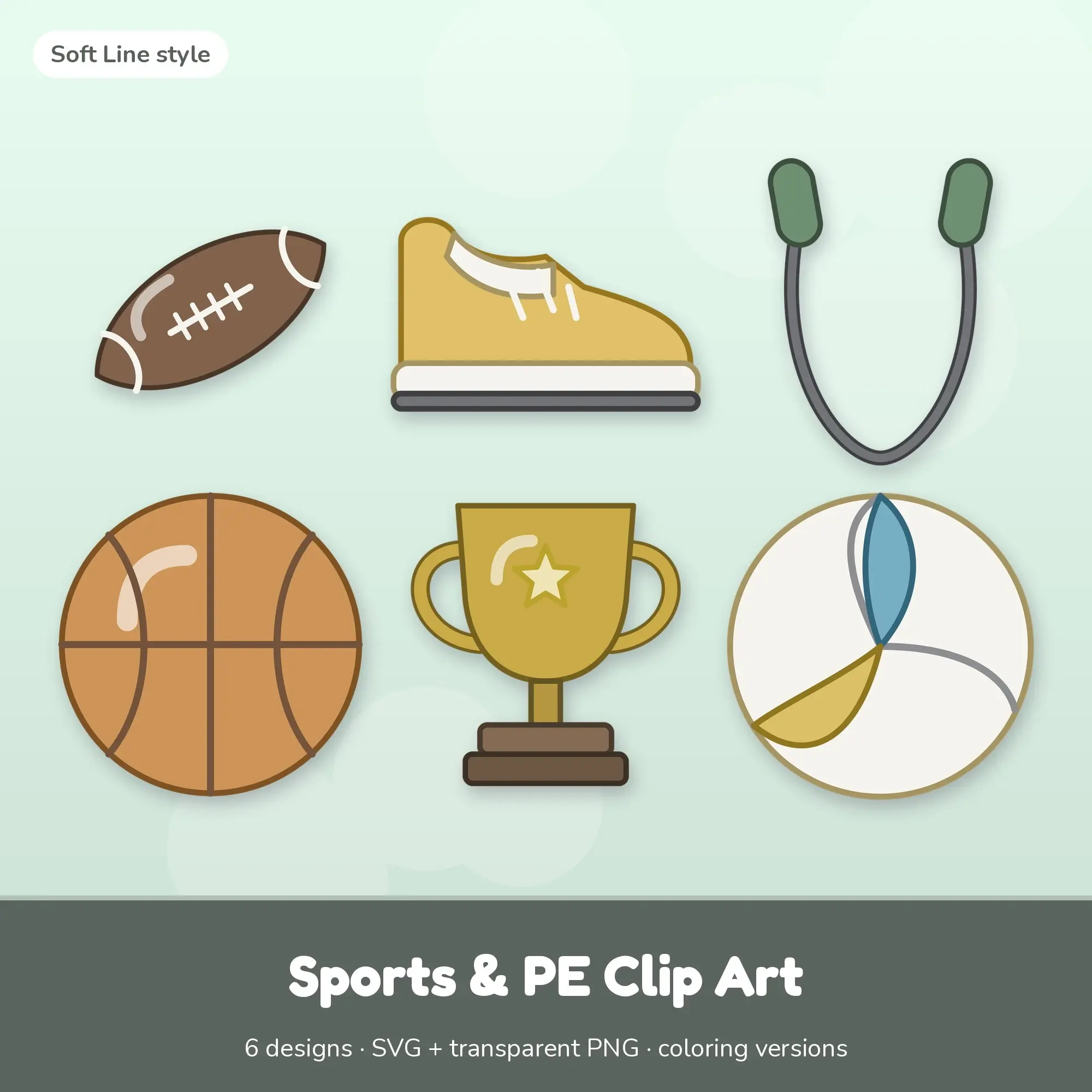 Sports & PE Vector Clipart Bundle: Football, Sneaker + 4 More preview