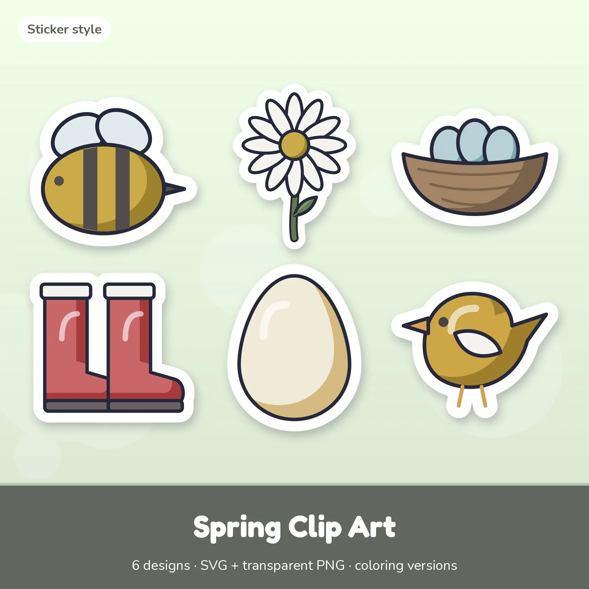 Sticker Spring Clipart Set: 6 Vector Designs, SVG PNG preview