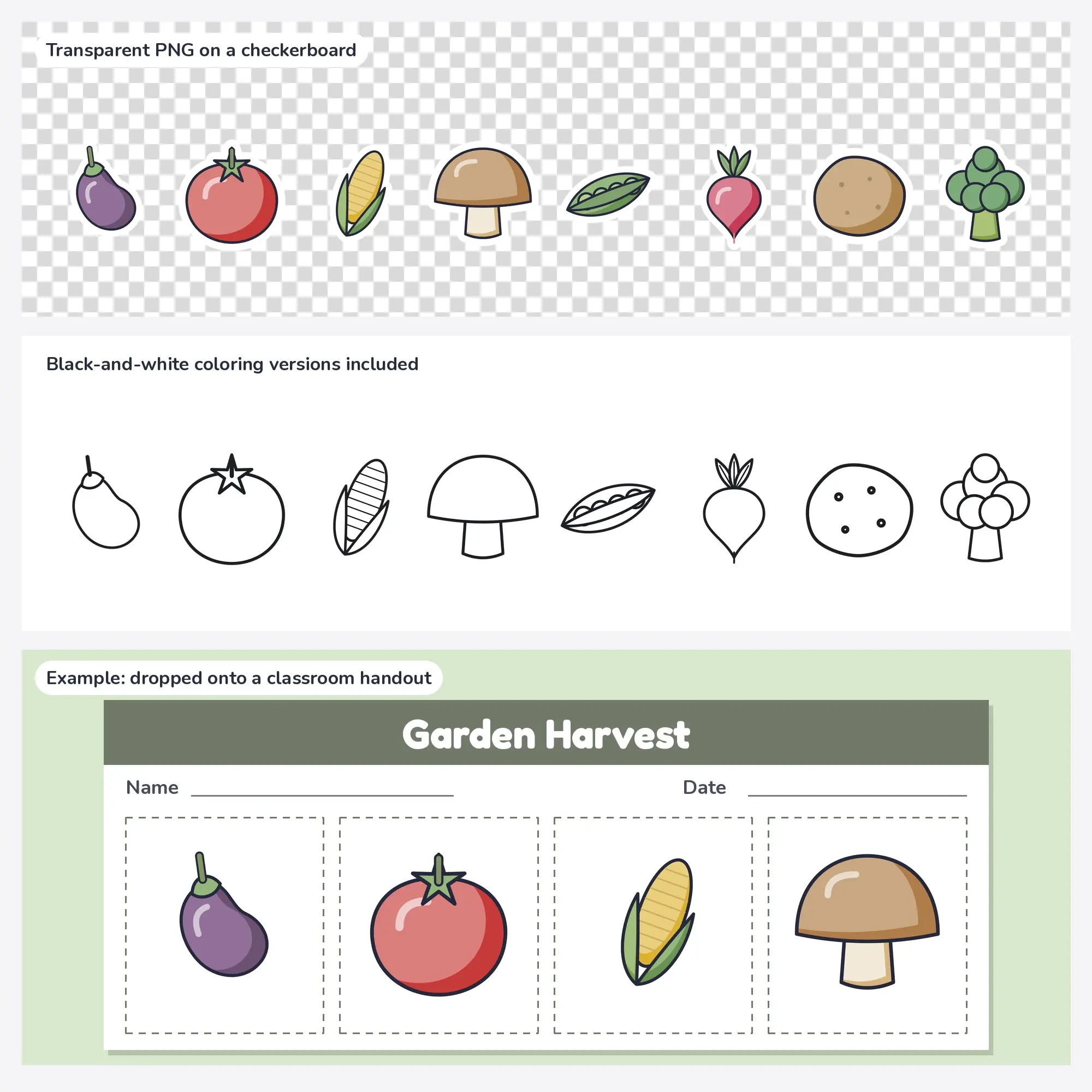Sticker Vegetables Clipart Set: 8 Vector Designs, SVG PNG, preview 2 of 2