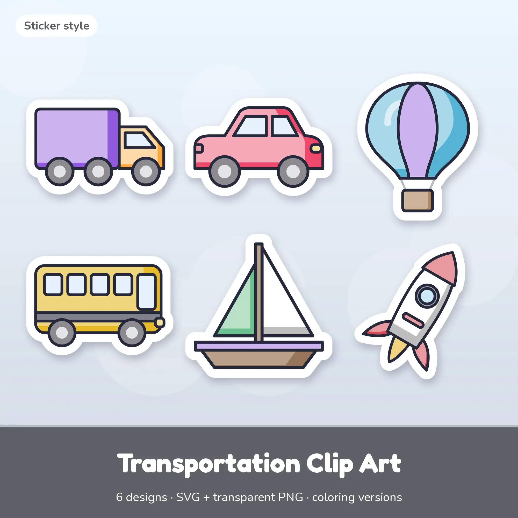 Truck & Car Transportation Clip Art, Sticker SVG PNG Set preview