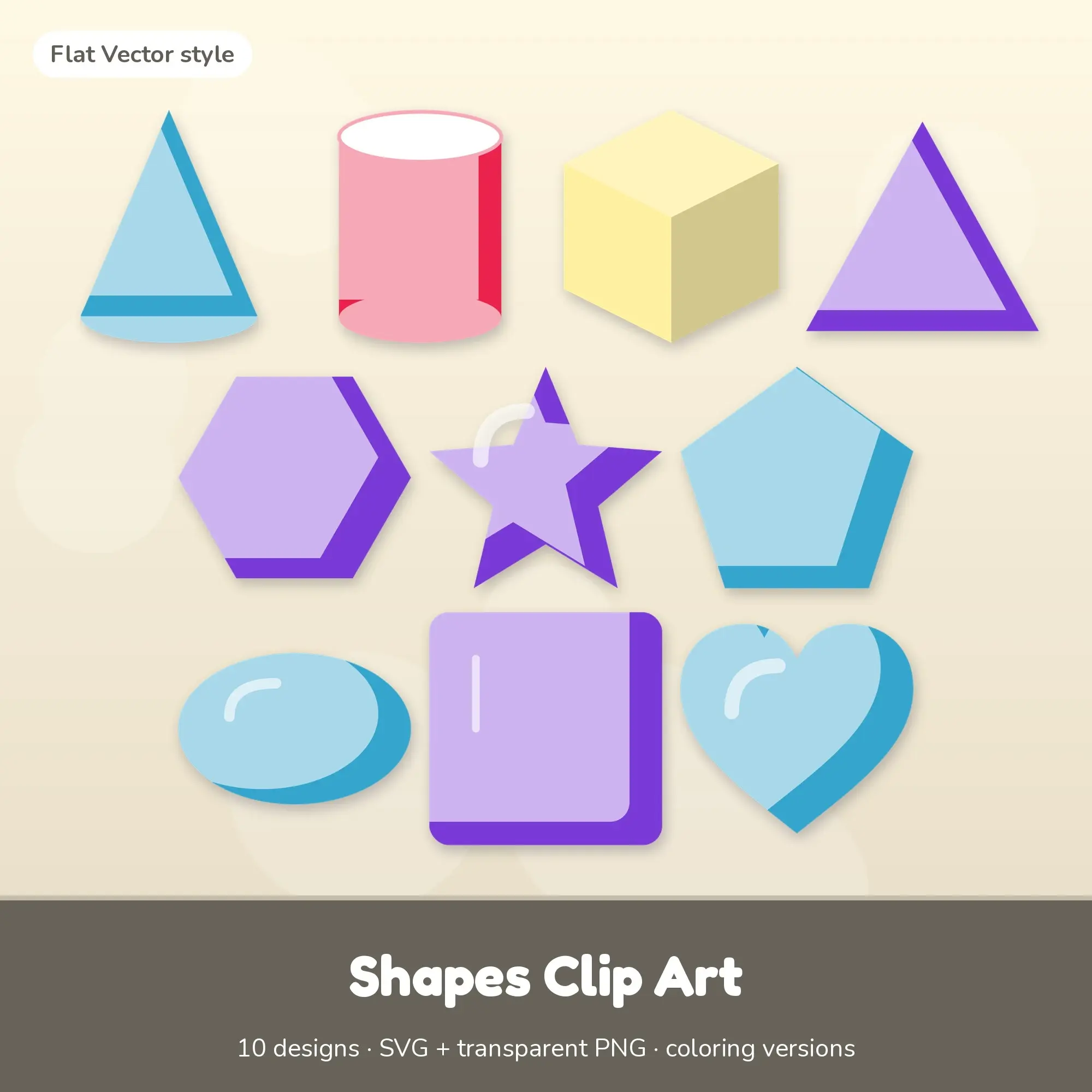 10 Shapes Clip Art Vectors - Cone, Cylinder, Cube preview