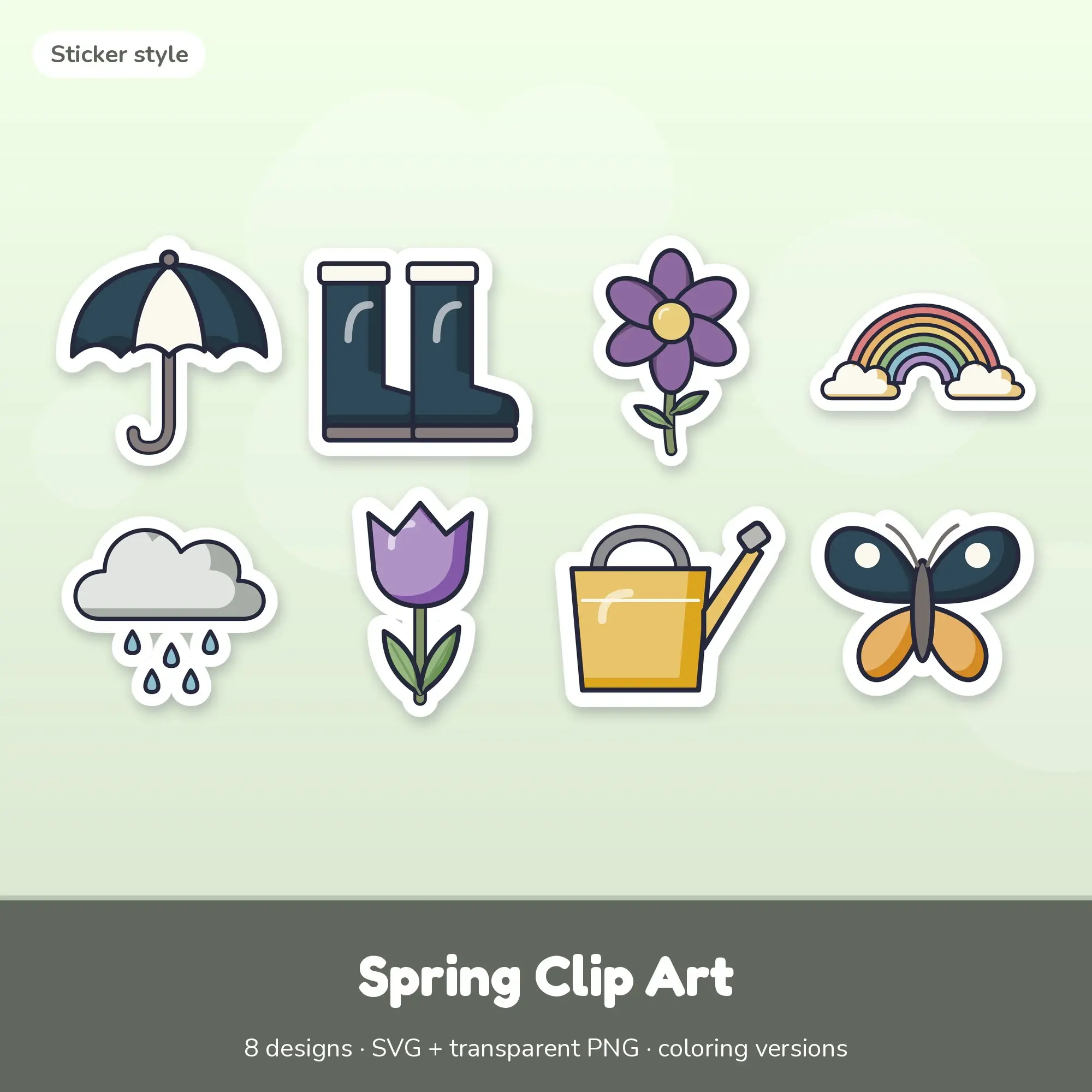 Spring Vector Clipart Bundle: Umbrella, Rain Boots + 6 More preview