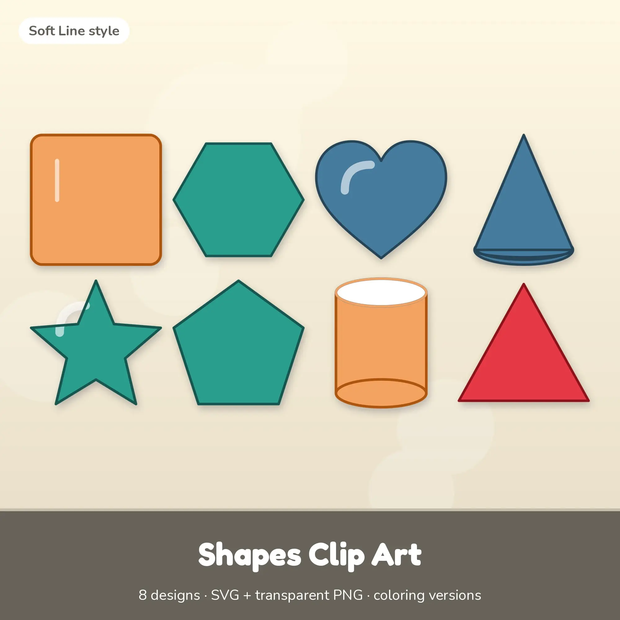 Shapes Clip Art with Coloring Pages - 8 Soft Line Designs preview