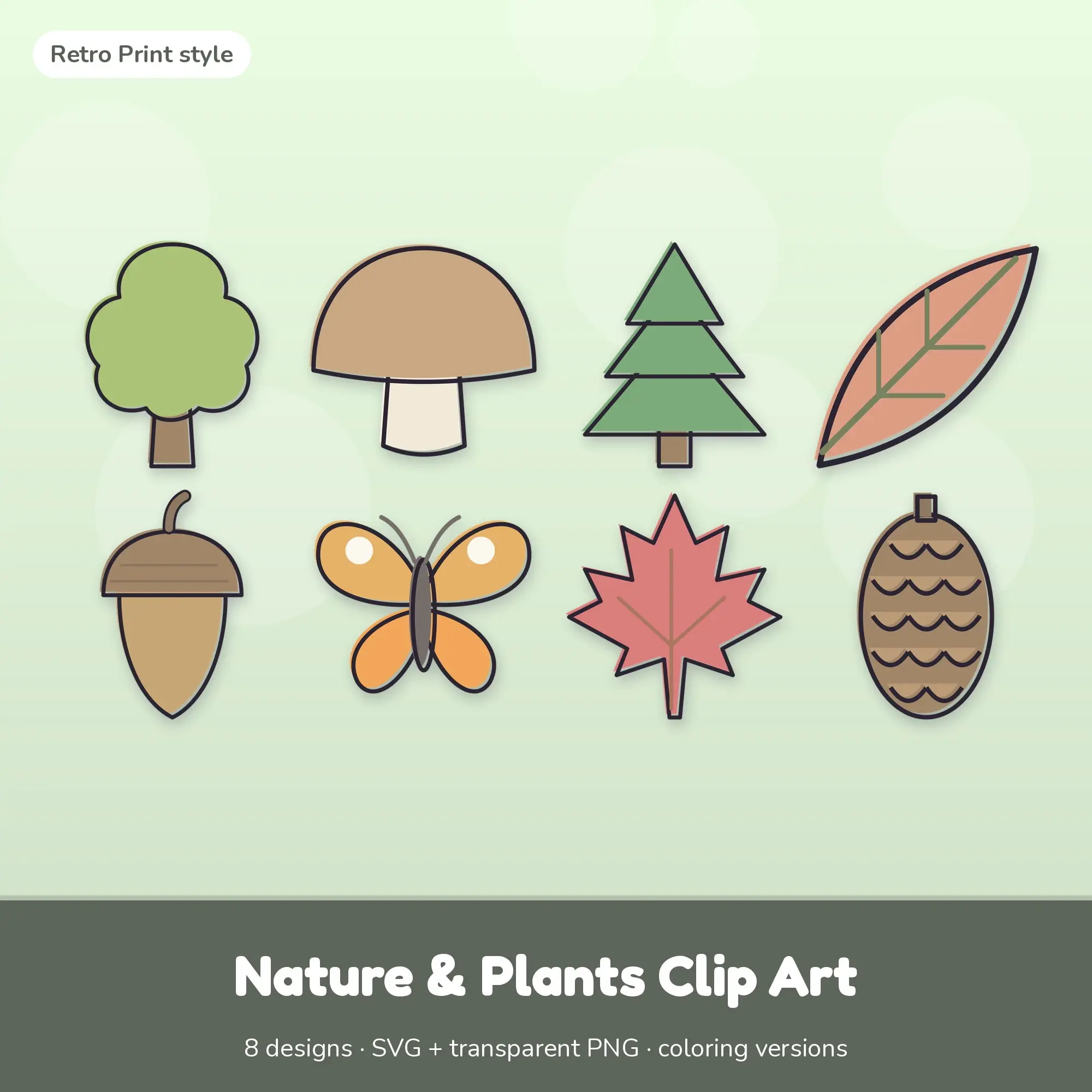 Vintage Nature & Plants Clip Art - 8 SVG + PNG Designs preview