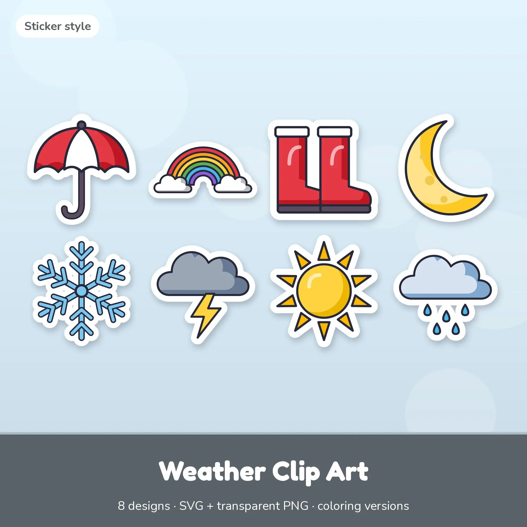 Classic Bright Sticker Weather Clipart - 8 SVG and PNG preview